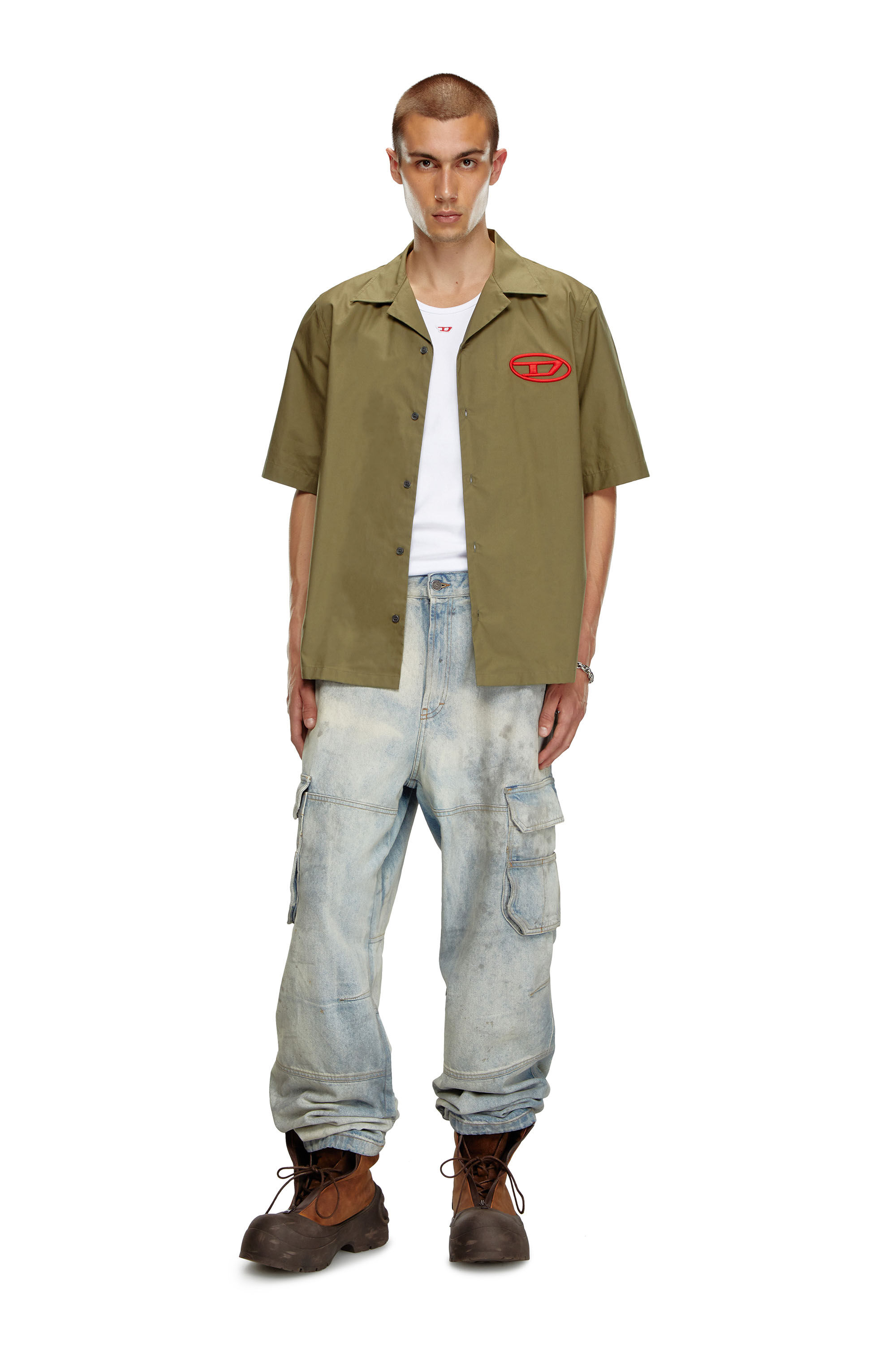 Diesel - S-MAC-C, Man's Bowling shirt with logo embroidery in Military Green - 1