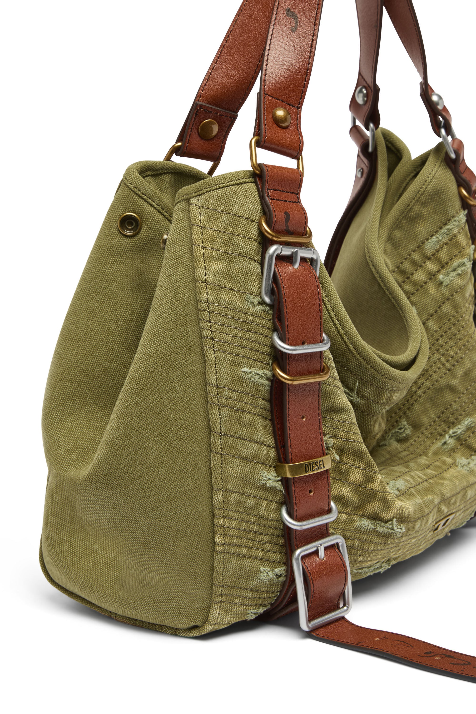 Diesel - D-ONE TOPHANDLE M, Unisex's D-One-Medium top-handle bag in distressed canvas in Military Green - 6