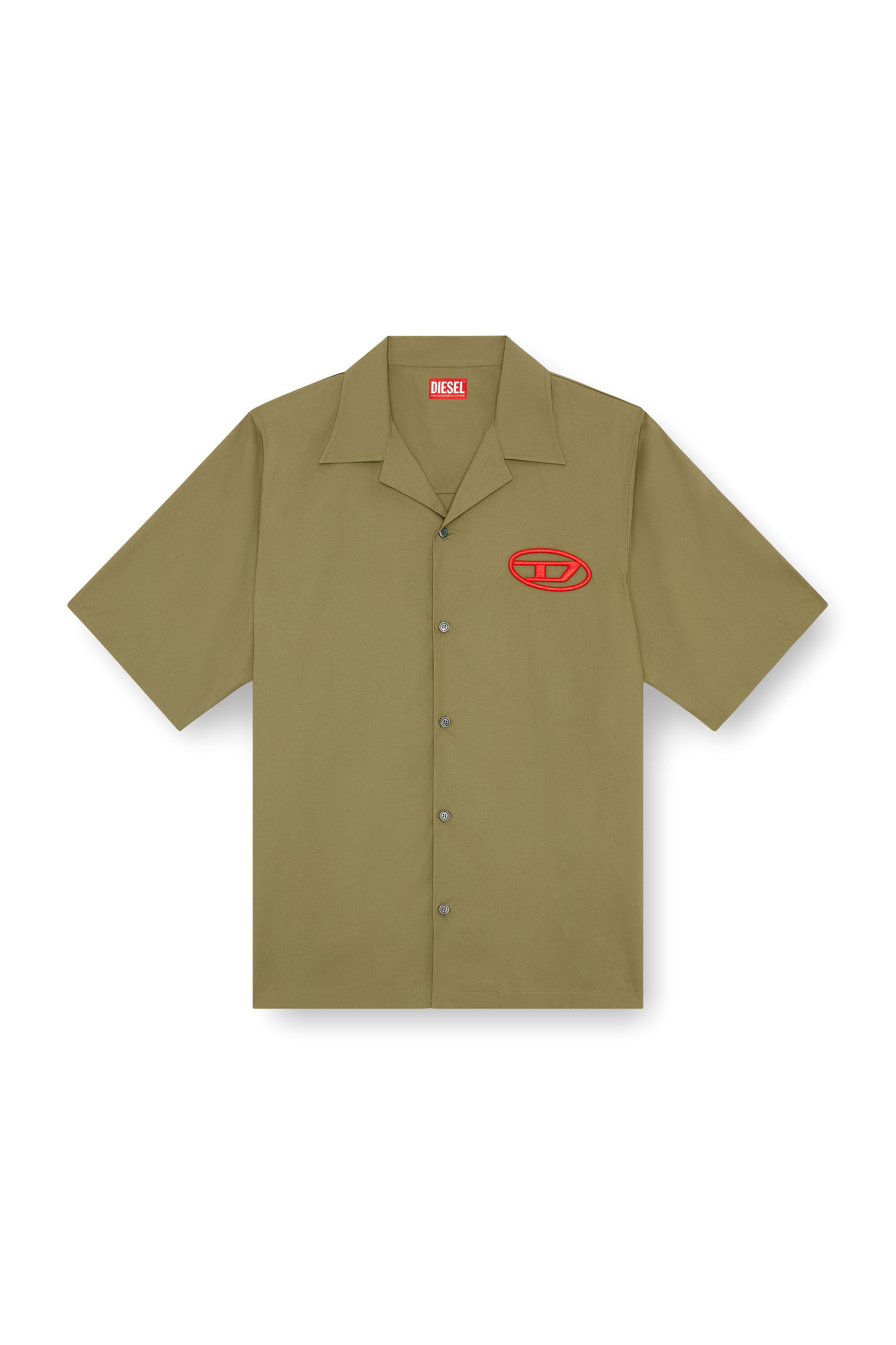Diesel - S-MAC-C, Man's Bowling shirt with logo embroidery in Military Green - 2
