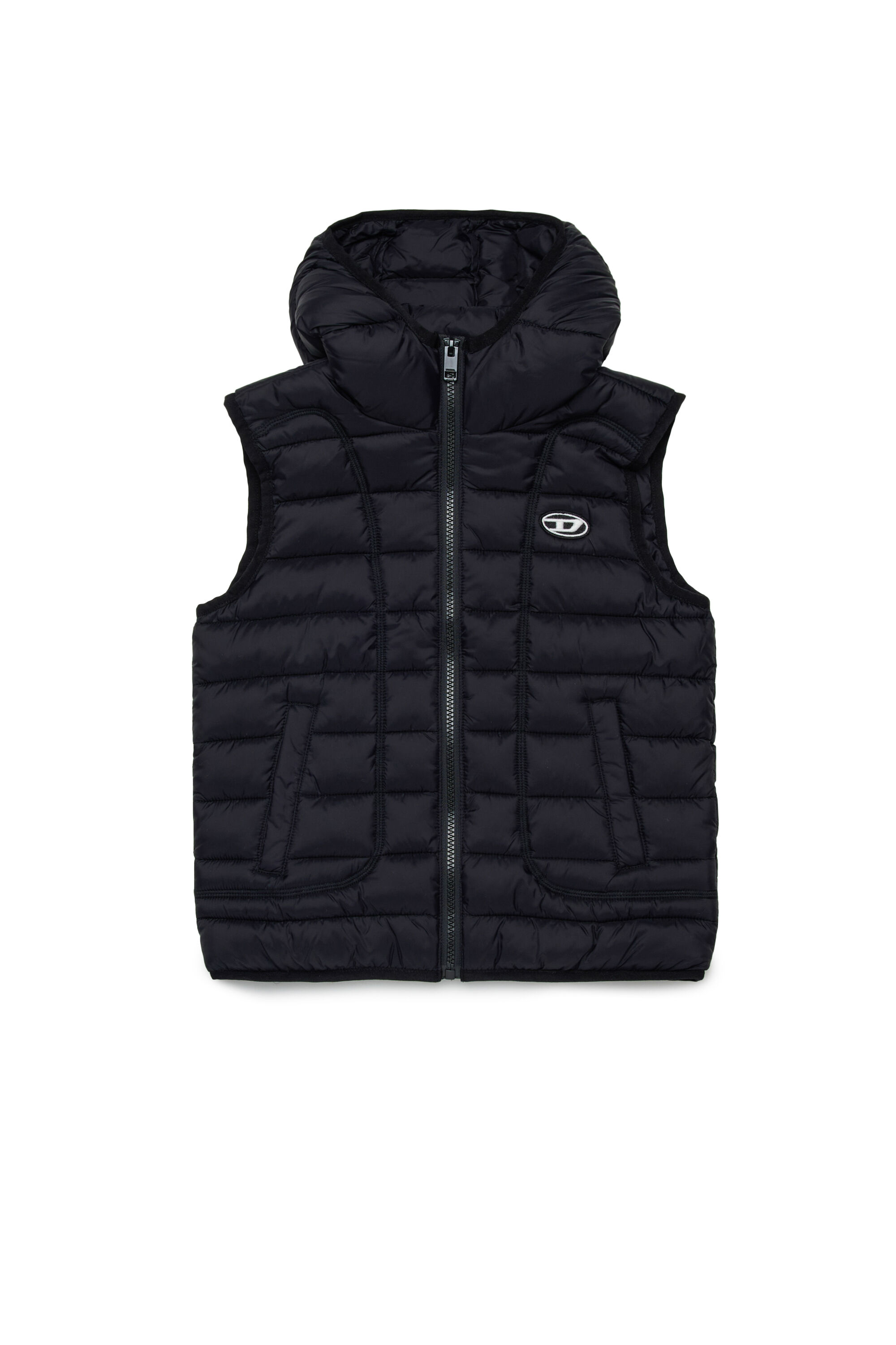 Diesel - JWTEMPLE, Unisex's Nylon vest with hood in Black - 1