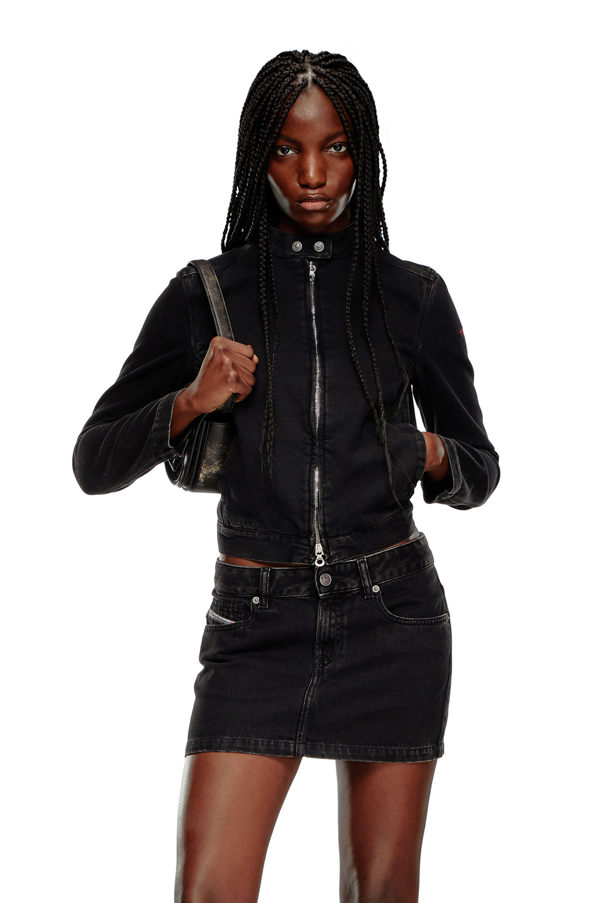 Diesel - DE-MORNIN, Woman Moto jacket in denim in Black - Image 3