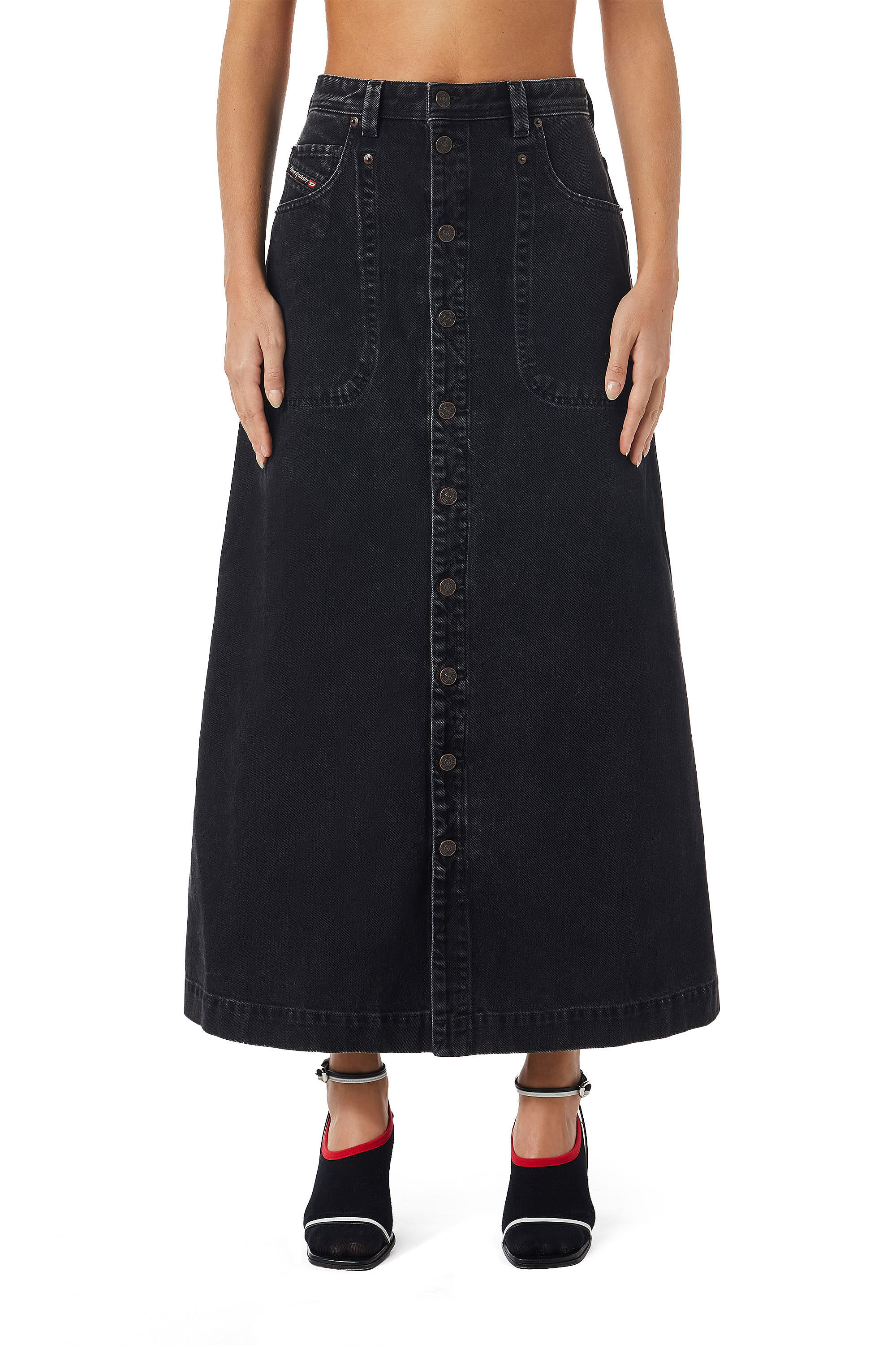 Diesel - DE-ALBUS-L A-LINE LONG SKIRT, Black/Dark grey - Image 3