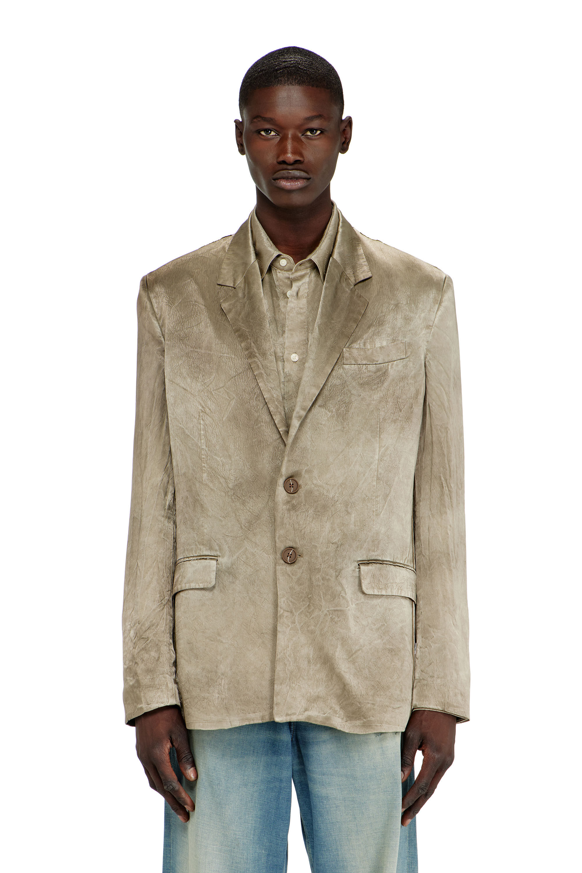 Diesel - J-ANDRE, Man's Blazer in wrinkled satin in Light Brown - 3