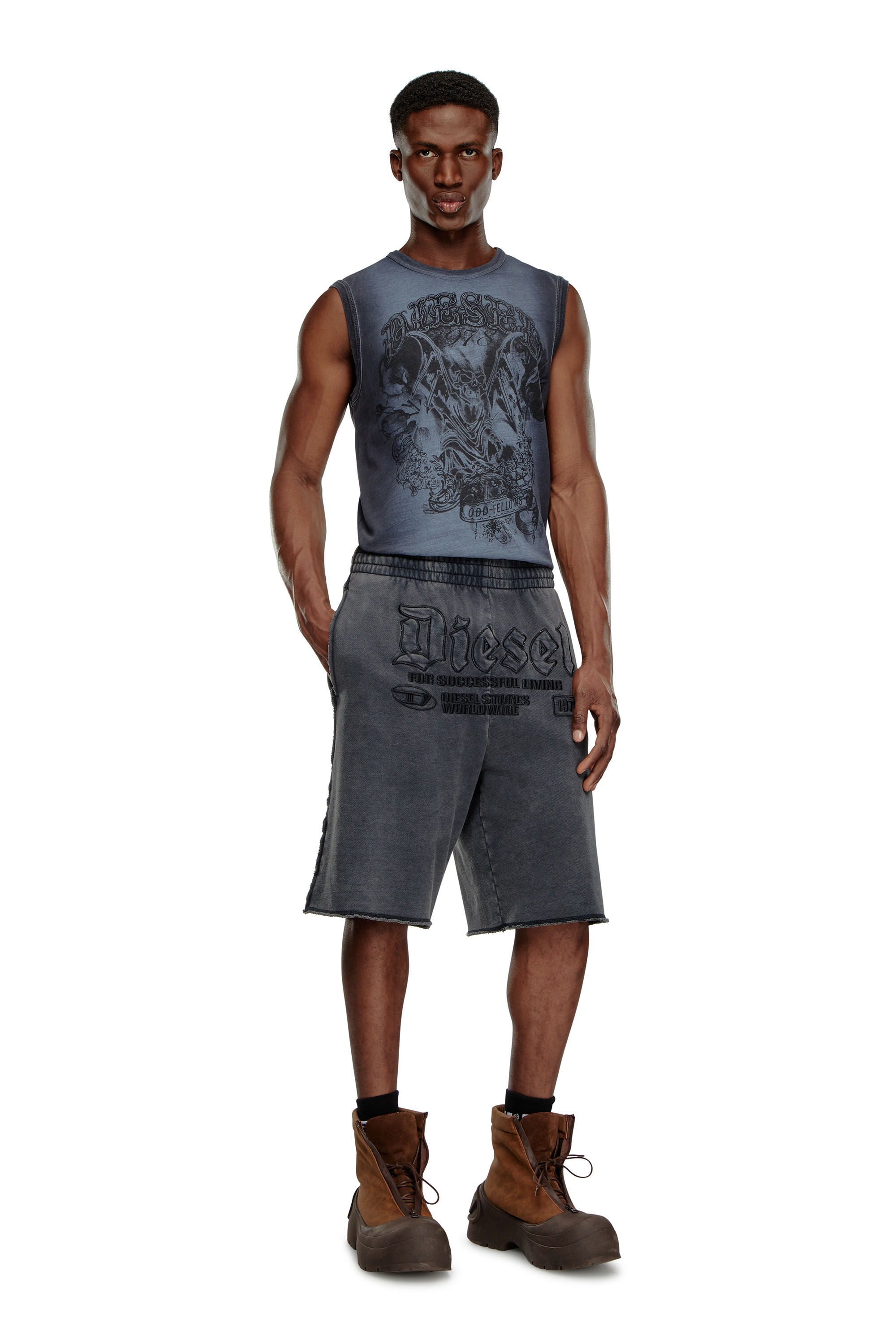 Diesel - P-RAWMARSHY, Man Sweat shorts with Diesel embroidery in Black - Image 1
