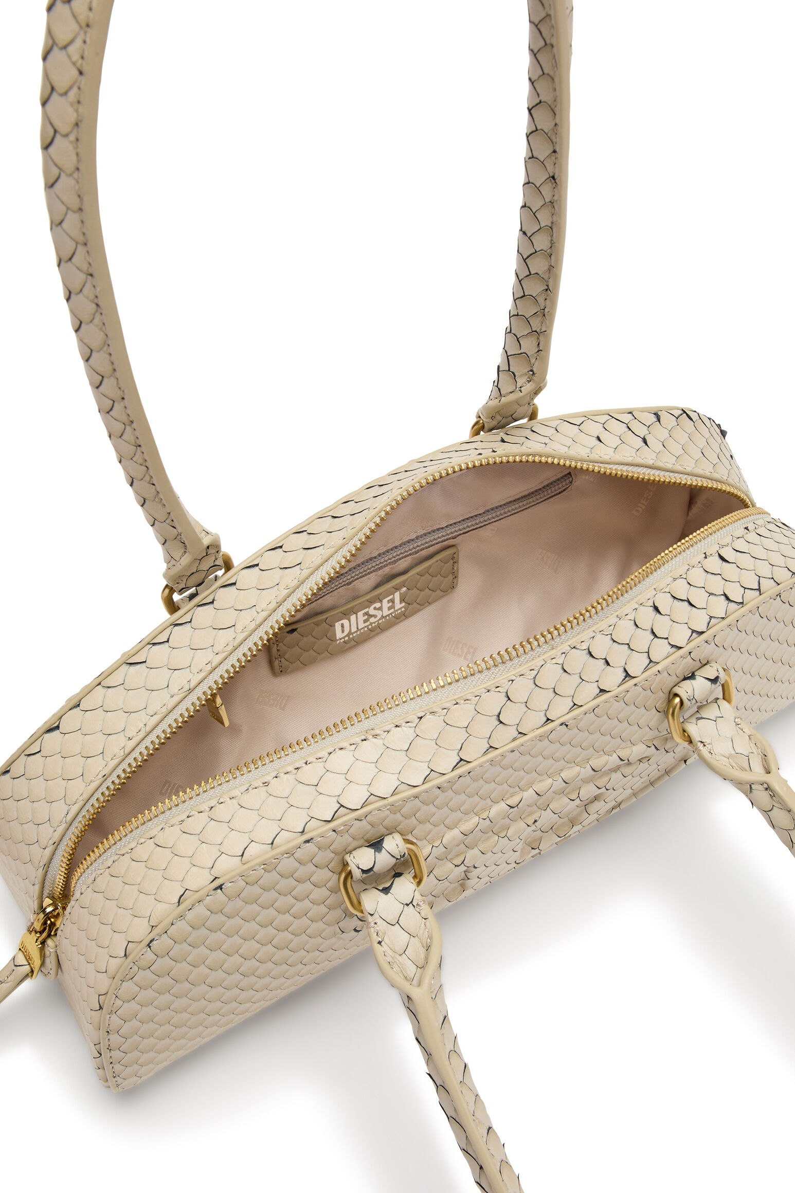 Diesel - 1DR DOME SHOULDER EW, Woman's 1DR Dome-Elongated bowling bag in textured leather in Beige - 6