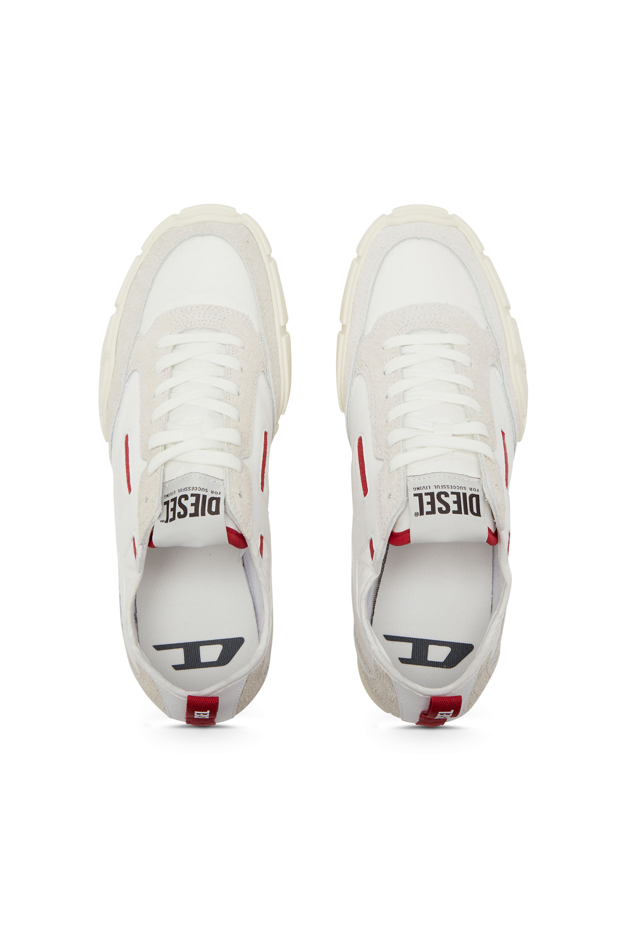 Diesel - S-PAGODHA LOW, Man's Sneakers in leather, suede and ripstop in White/Red - 4