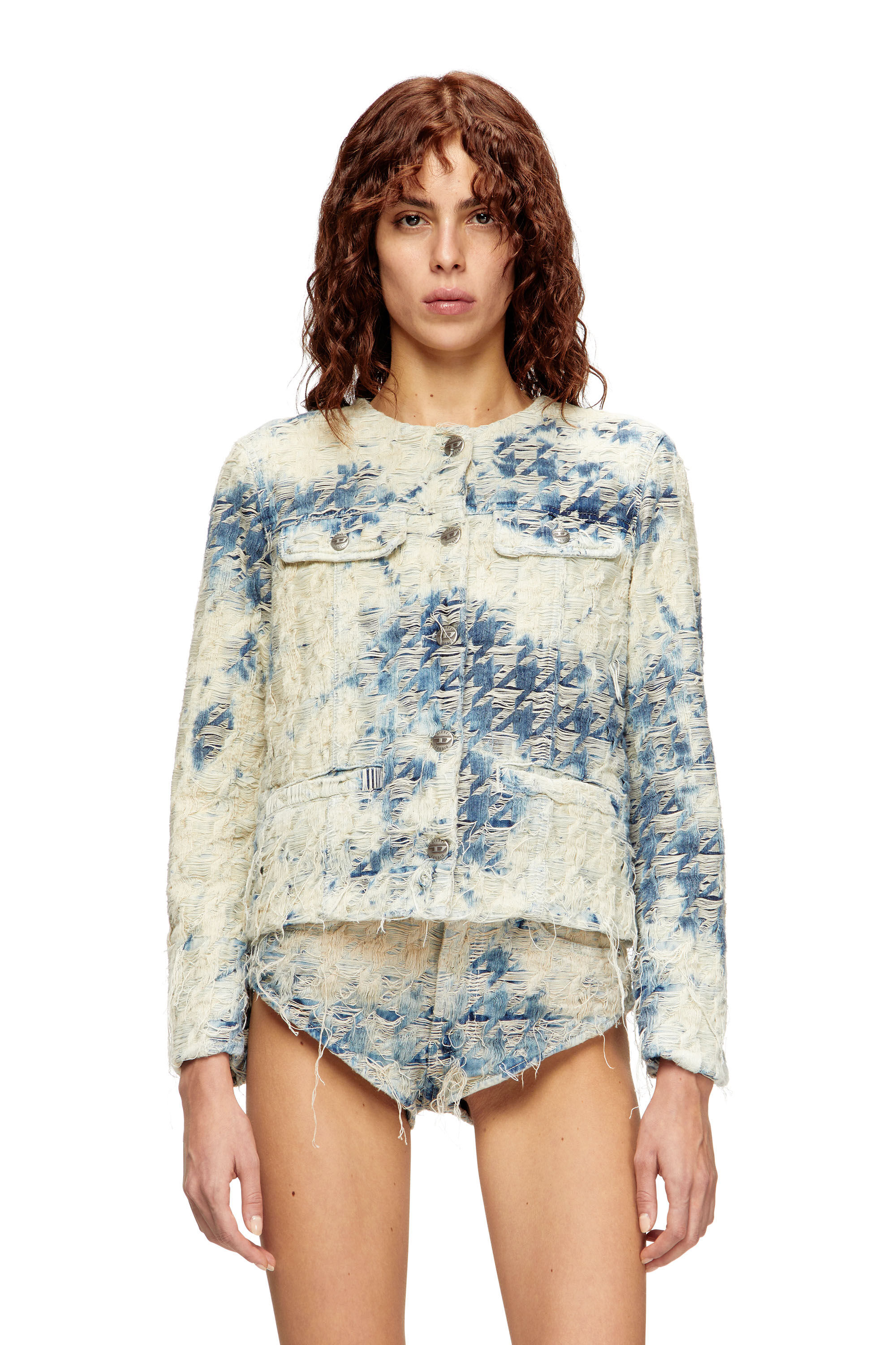 Diesel - DE-GRAFY-FSH, Woman's Jacket in houndstooth-weave denim in Blue/White - 3