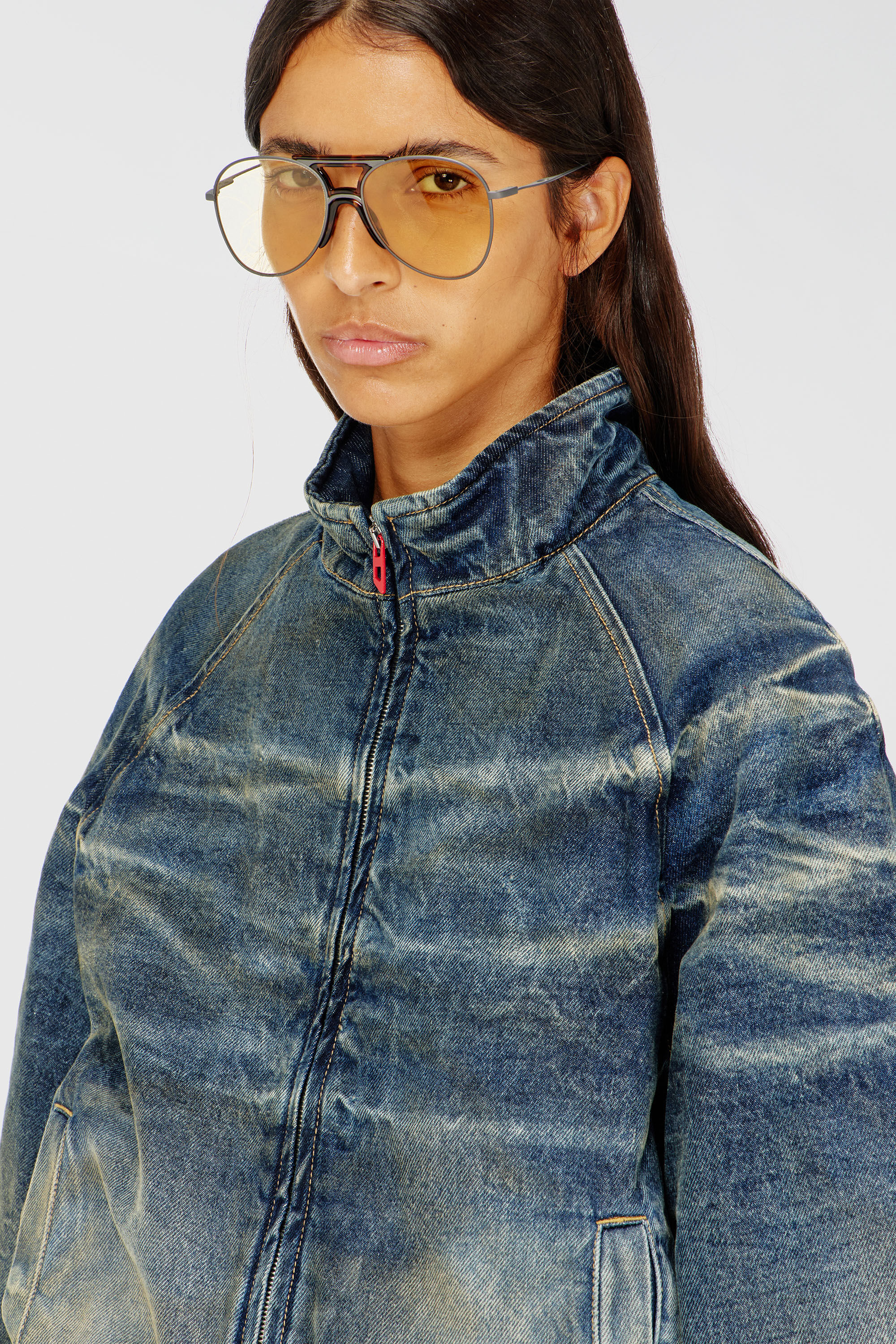 Diesel - DE-BARUS-FSJ1, Woman's Padded jacket in dirty-effect creased denim in Medium blue - 5