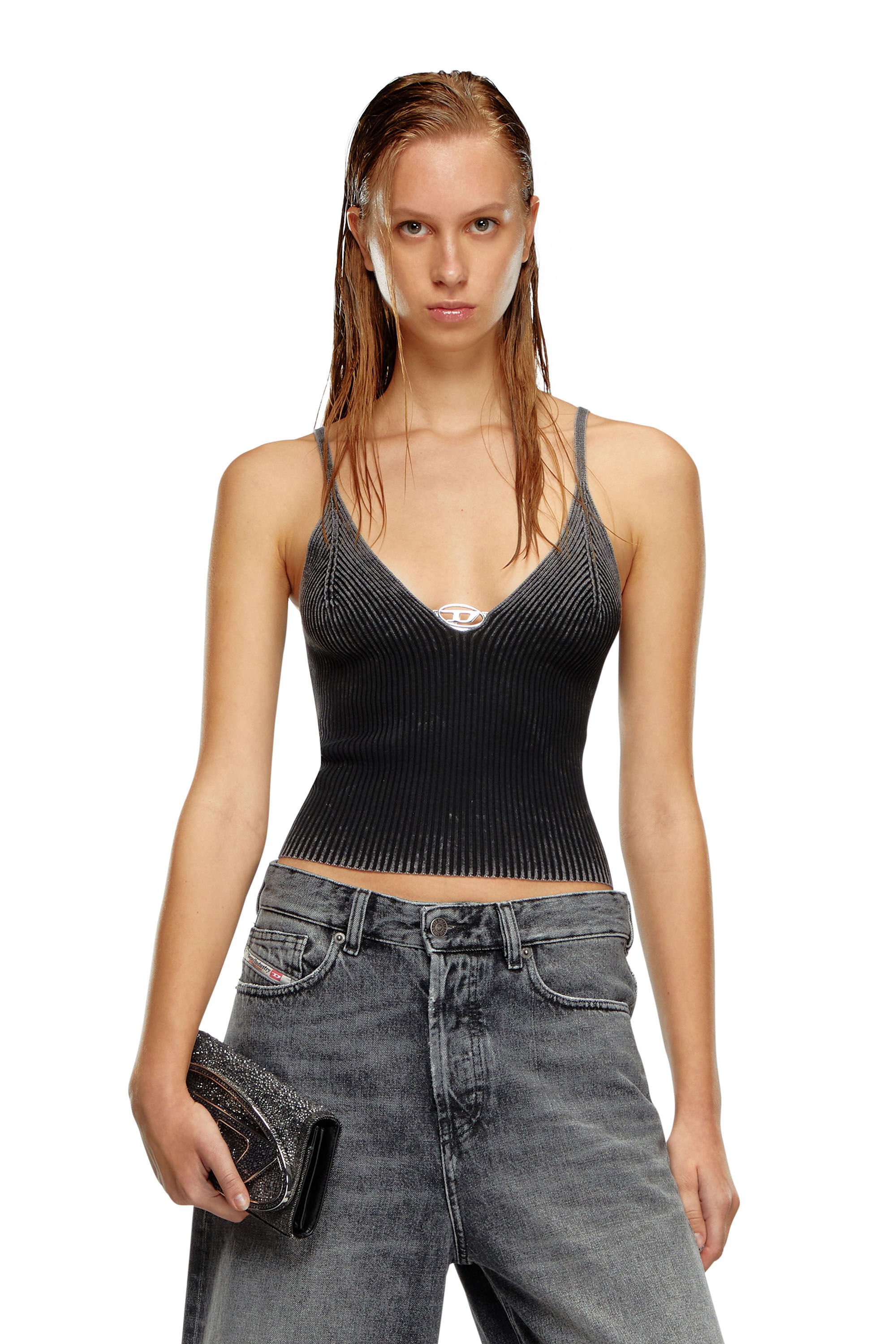 Diesel - M-LAILA, Woman Camisole in faded ribbed knit in Black - Image 3