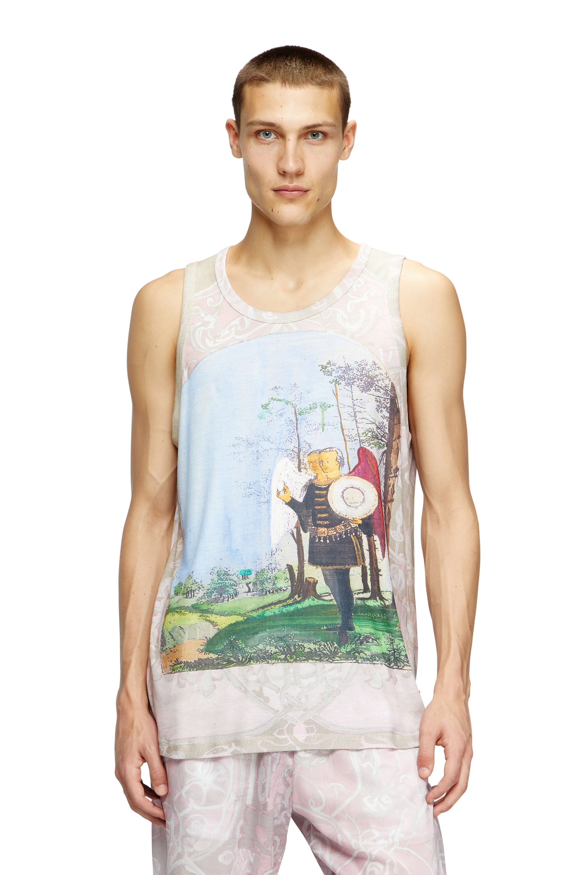 Diesel - T-ALY, Man's Tank top with medieval print in Pink - 3