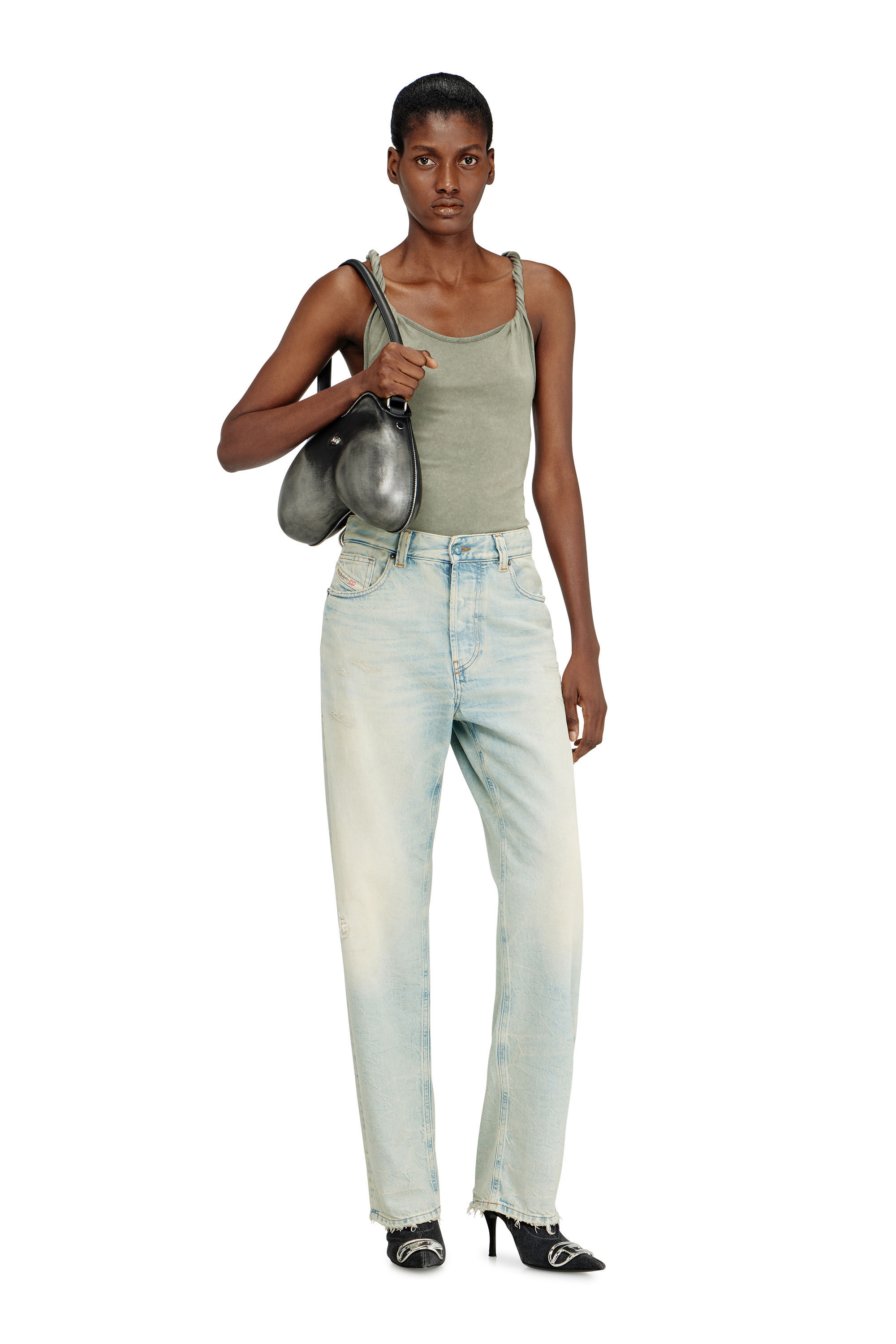 Diesel - DOUBLE-D SHOULDER, Woman's Double-D-Rigid shoulder bag in brushed PU in Black/Silver - 1