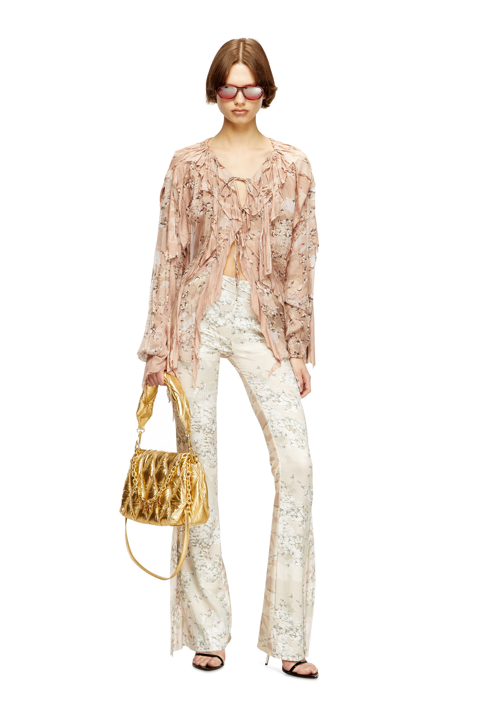 Diesel - CHARM-D SHOULDER M, Woman's Shoulder bag in quilted metallic nylon in Gold - 6