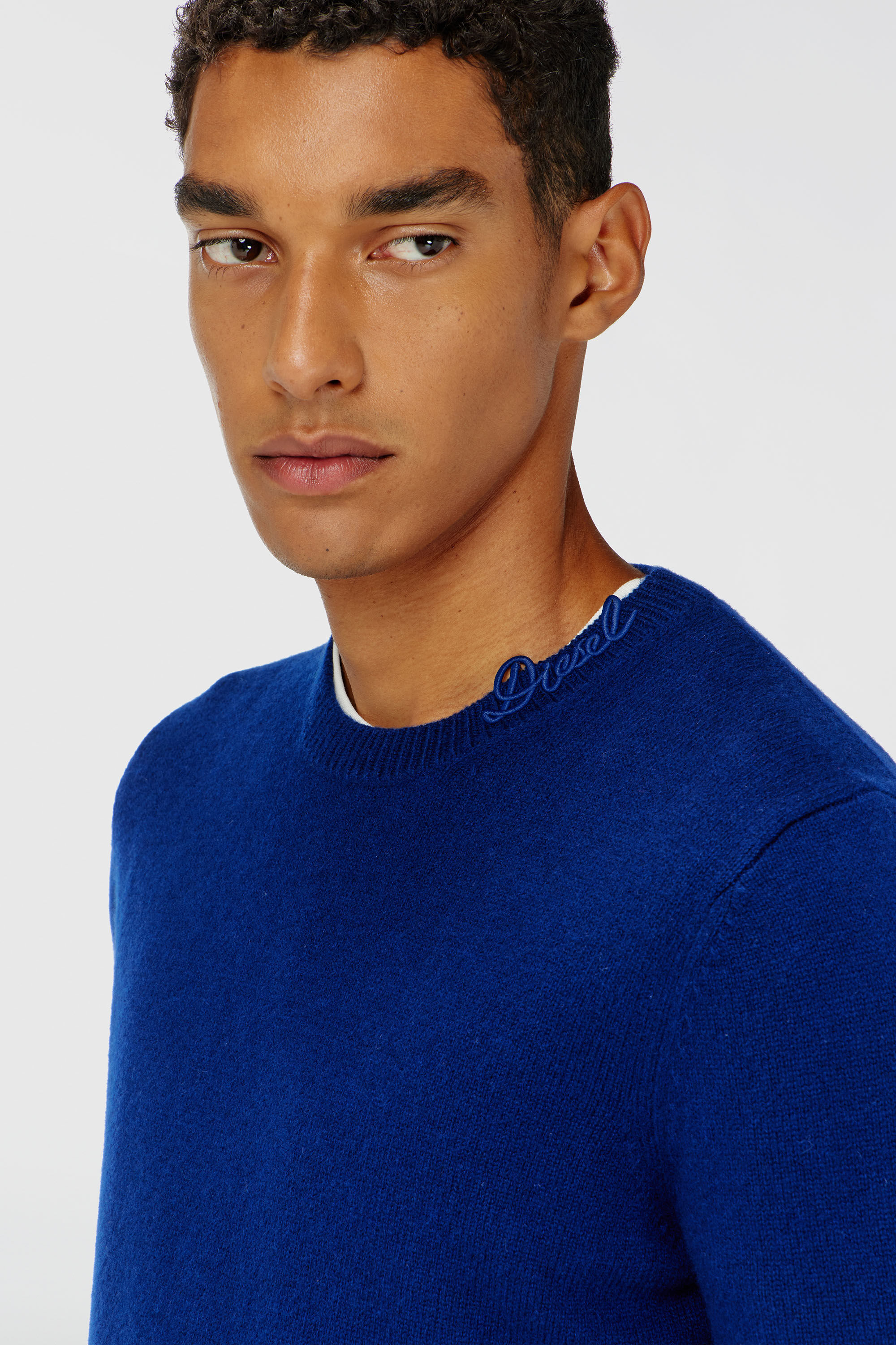Diesel - K-IMBRO, Man's Wool jumper with neck logo in Blue - 4