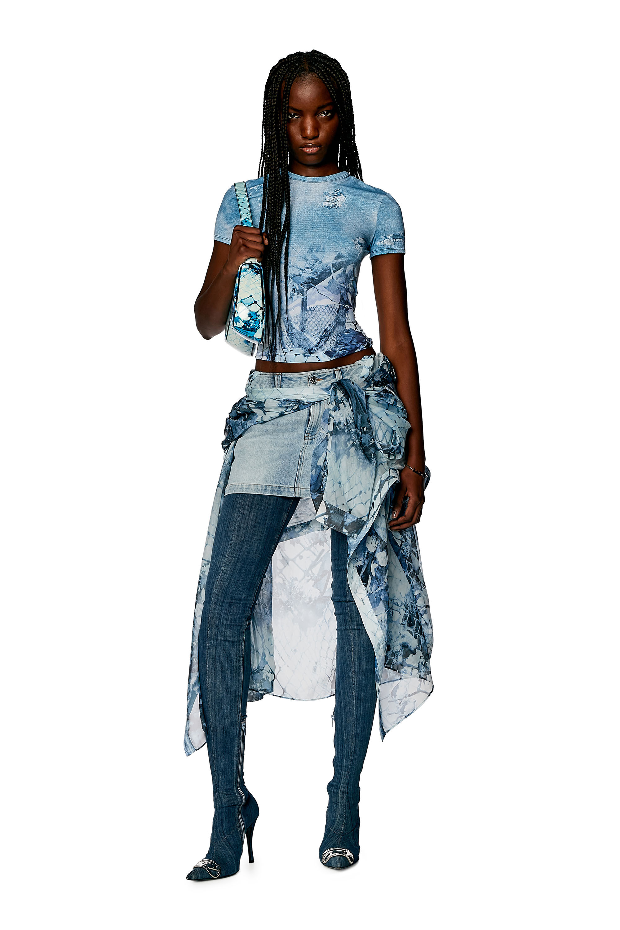Diesel - T-UNCSKI, Woman Cropped T-shirt with abstract print in Blue - Image 4