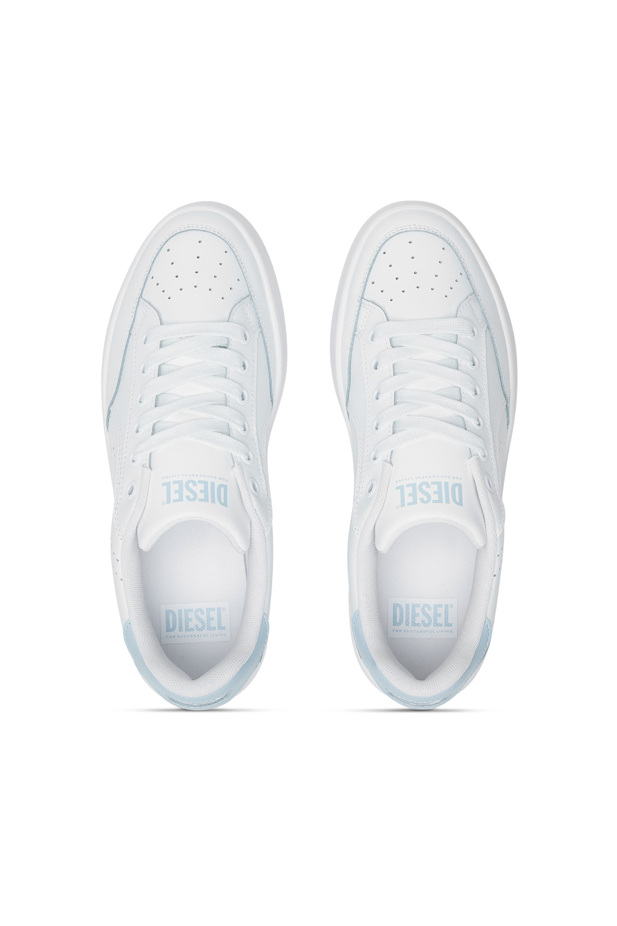 Diesel - S-DAKOTA LOW W, Woman's S-Dakota-Leather sneakers with perforated logo in White/Blue - 4