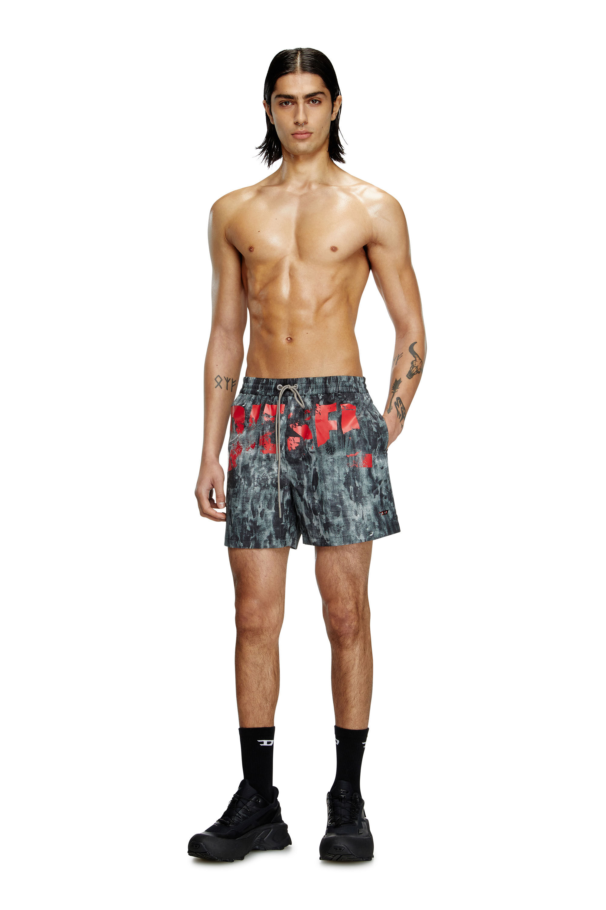 Diesel - RIO-41-D-POP, Man's Mid-length swim shorts with graphic print in Black - 2