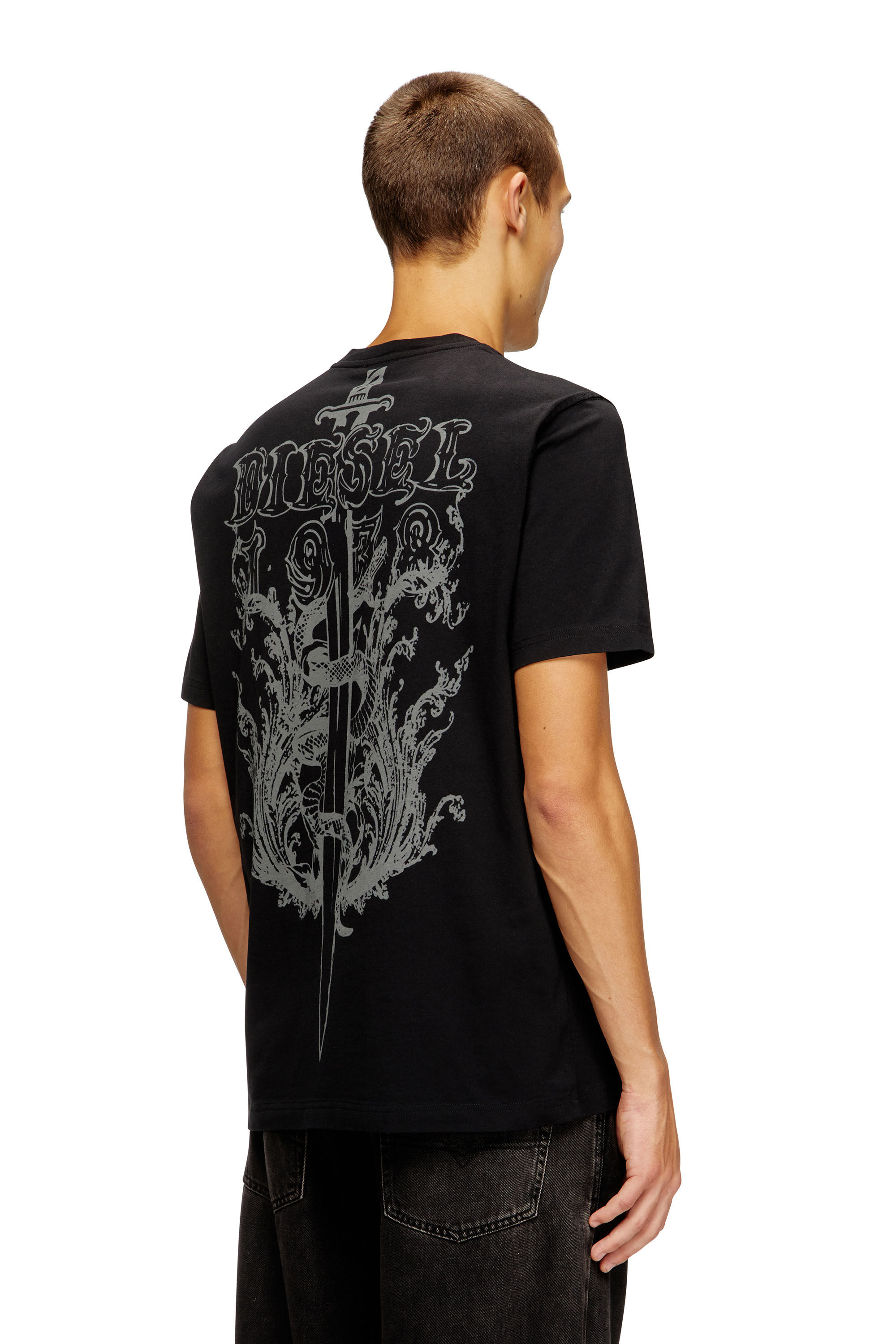 Diesel - T-ADJUST-T10, Man's Cotton t-shirt with graphic print on back in Black - 2