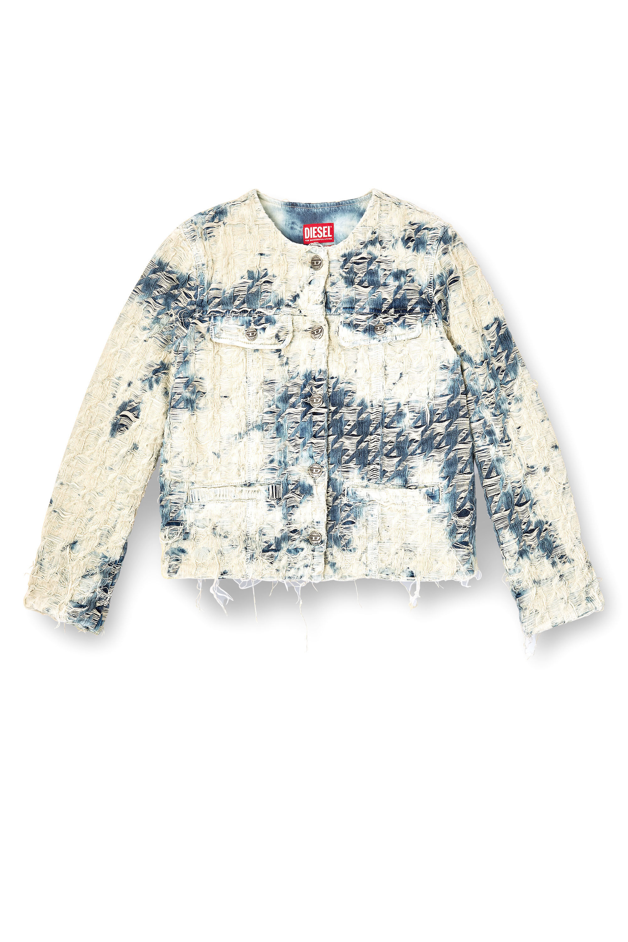 Diesel - DE-GRAFY-FSH, Woman's Jacket in houndstooth-weave denim in Blue/White - 2