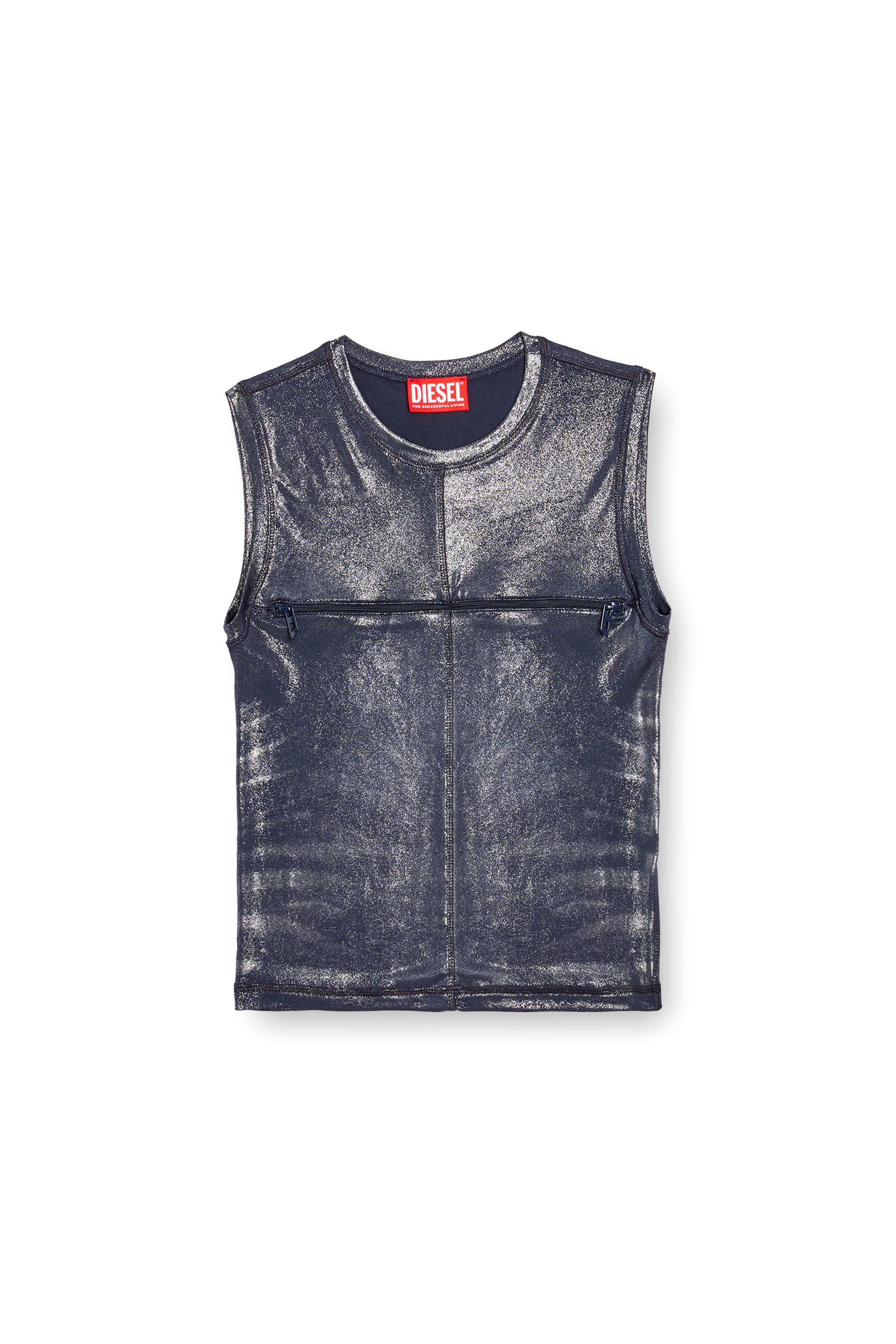 Diesel - T-VEZZY, Woman Metallic tank top with chest slit in Blue - Image 2