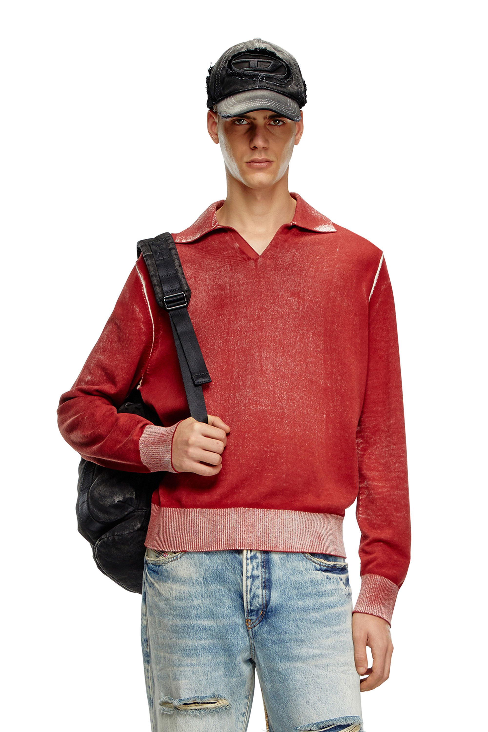 Diesel - K-LORENZO, Man Reverse-print polo jumper in Red - Image 3