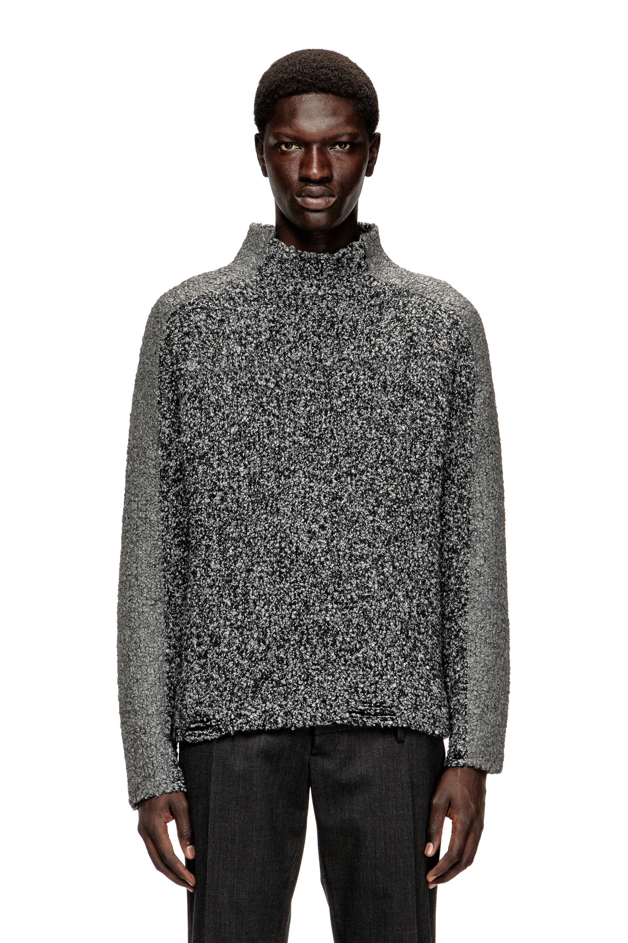 Diesel - K-ERLAND, Man's Bouclé-knit jumper with sleeve bands in Black - 3