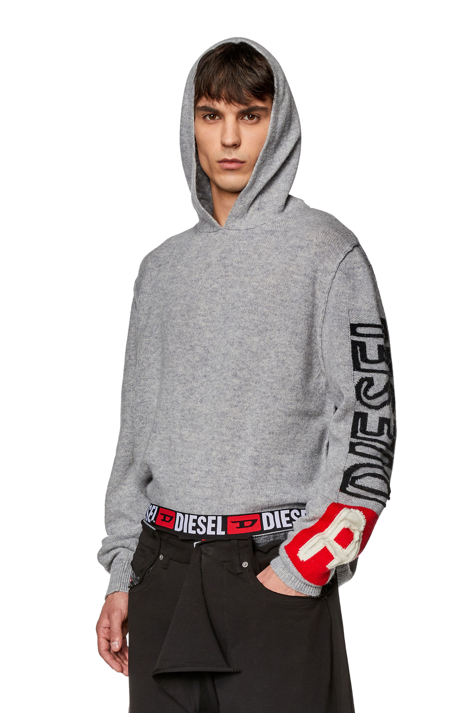 Diesel - K-TELENDO, Man Wool hoodie with cut-up logo in Grey - Image 3