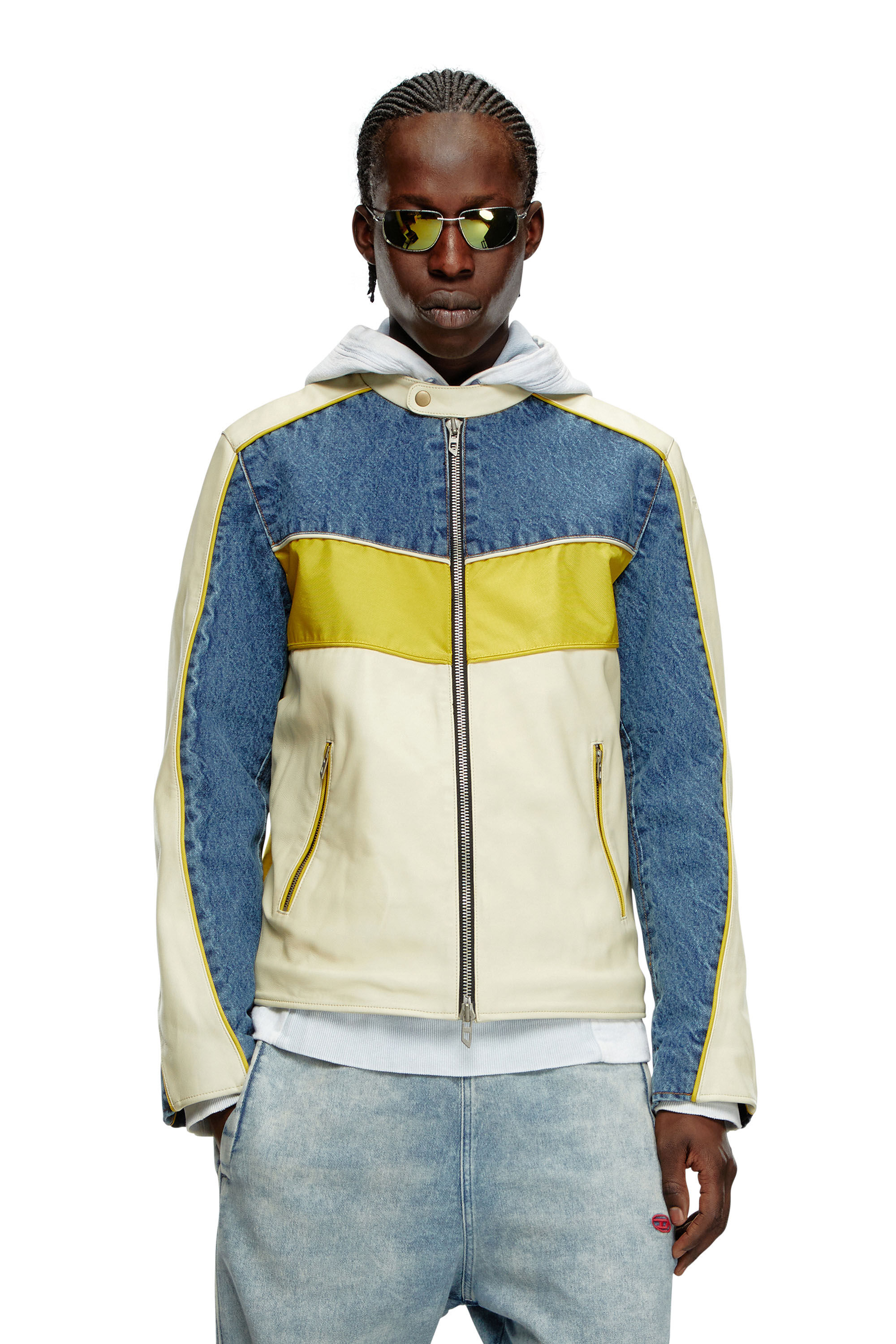 Diesel - L-LEOPOL, Man Denim and shell-panelled leather jacket in Multicolor - Image 3