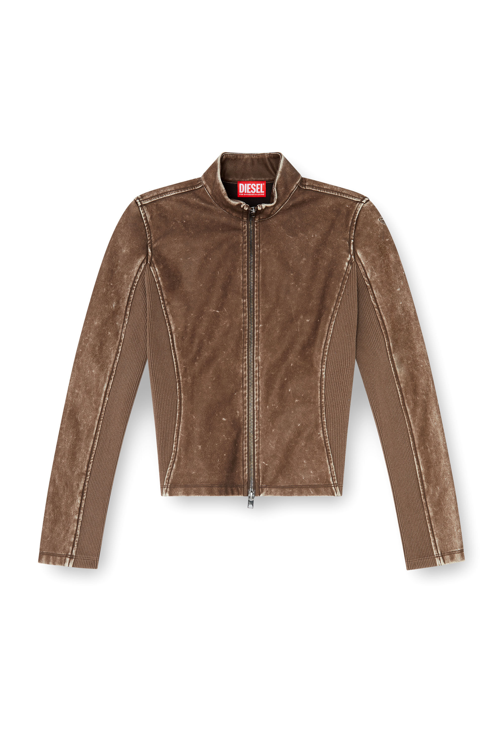 Diesel - T-HUNDER, Woman's Biker jacket with rib-knit inserts in null - 2