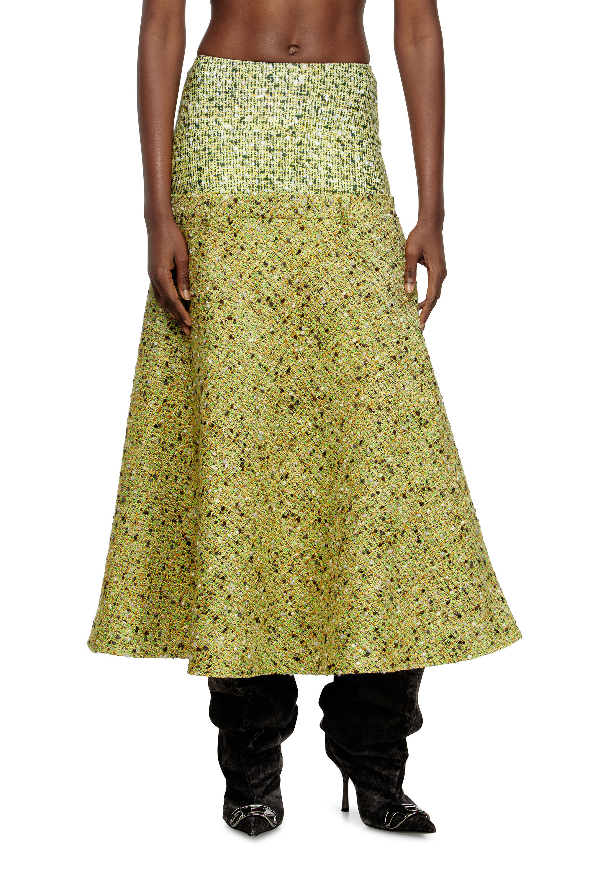 Diesel - O-GRACE-MIX, Woman's Bouclé skirt with lycra waist in Green - 3