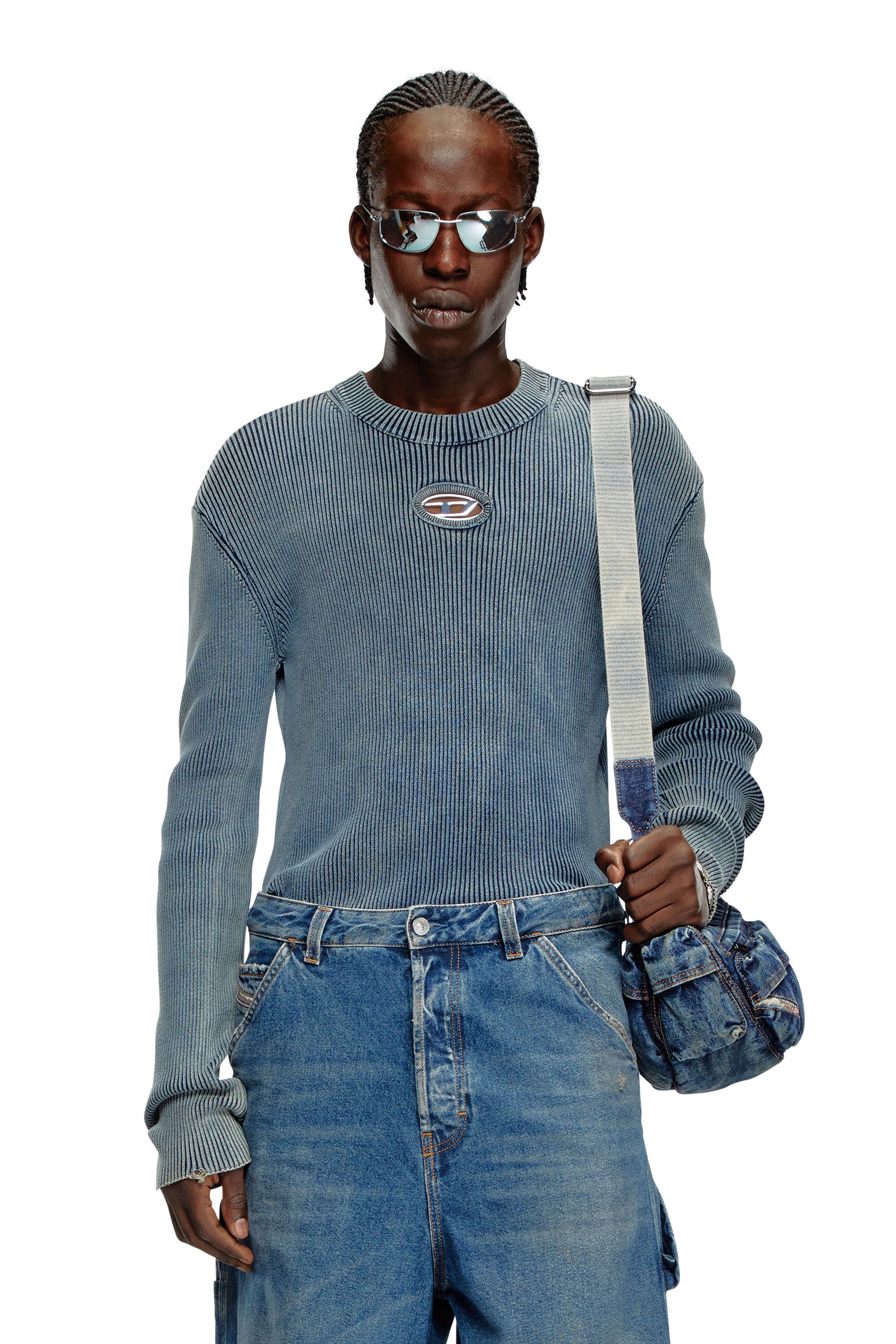 Diesel - K-DARIN-A, Man Cut-out jumper with Oval D in Blue - Image 3