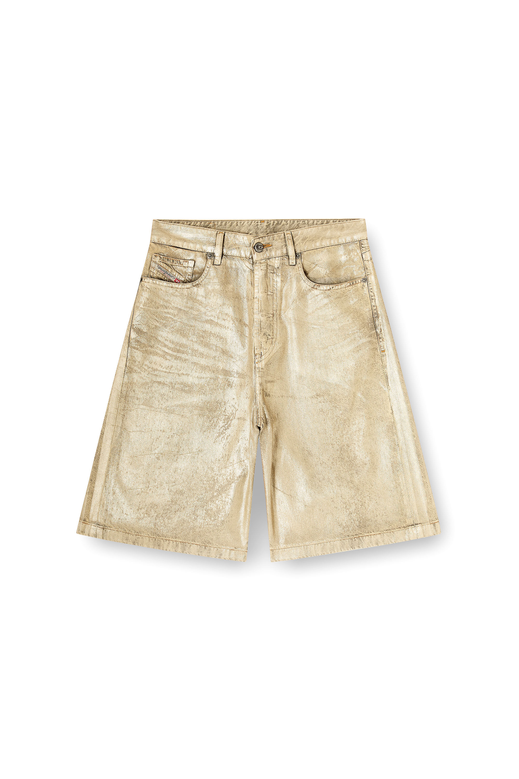 Diesel - DE-SIRE-SHORT-KG, Woman's Shorts in distressed metallic denim in Gold - 5