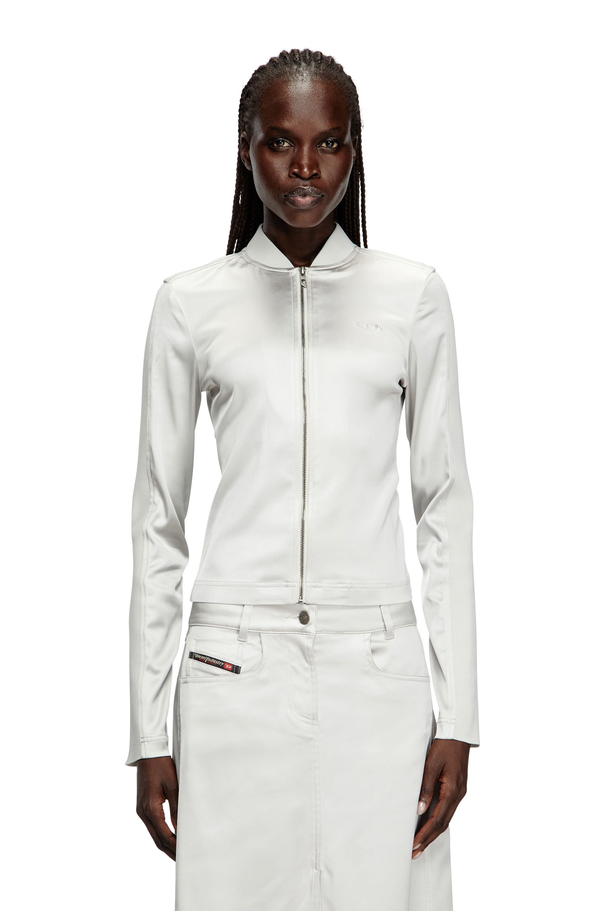 Diesel - G-OPER, Woman's Rib-knit and stretch satin jacket in Light Grey - 3