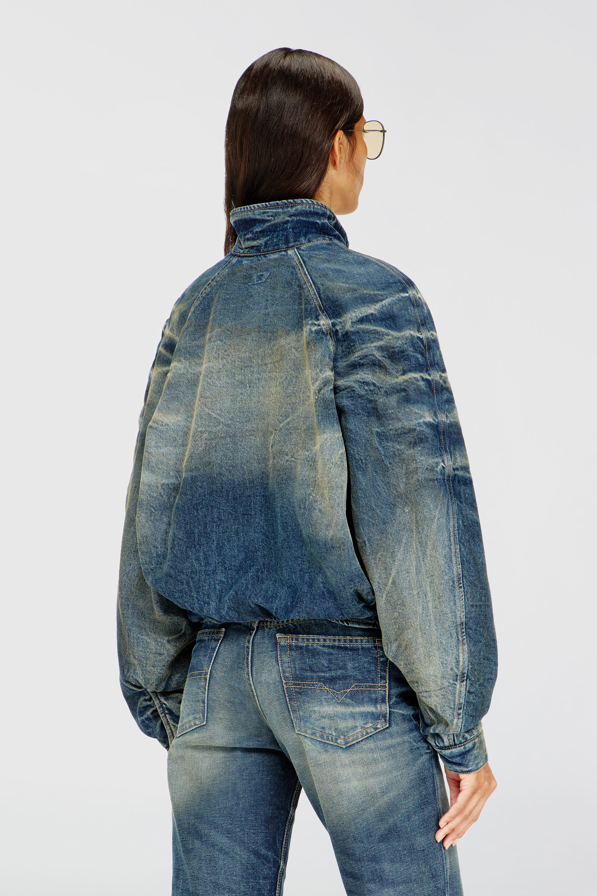 Diesel - DE-BARUS-FSJ1, Woman's Padded jacket in dirty-effect creased denim in Medium blue - 4