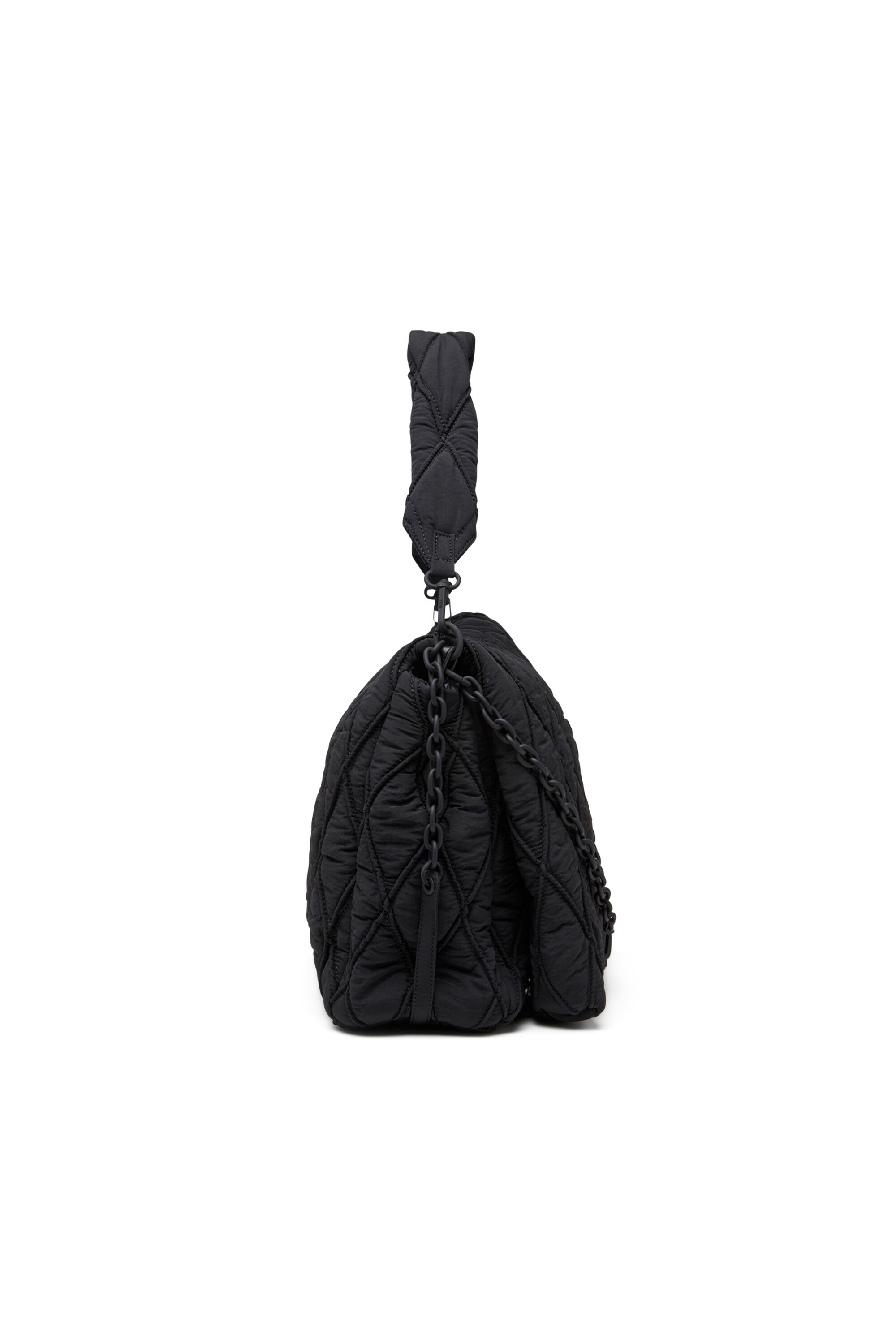 Diesel - CHARM-D SHOULDER L, Woman's Shoulder bag in quilted washed nylon in Black - 4
