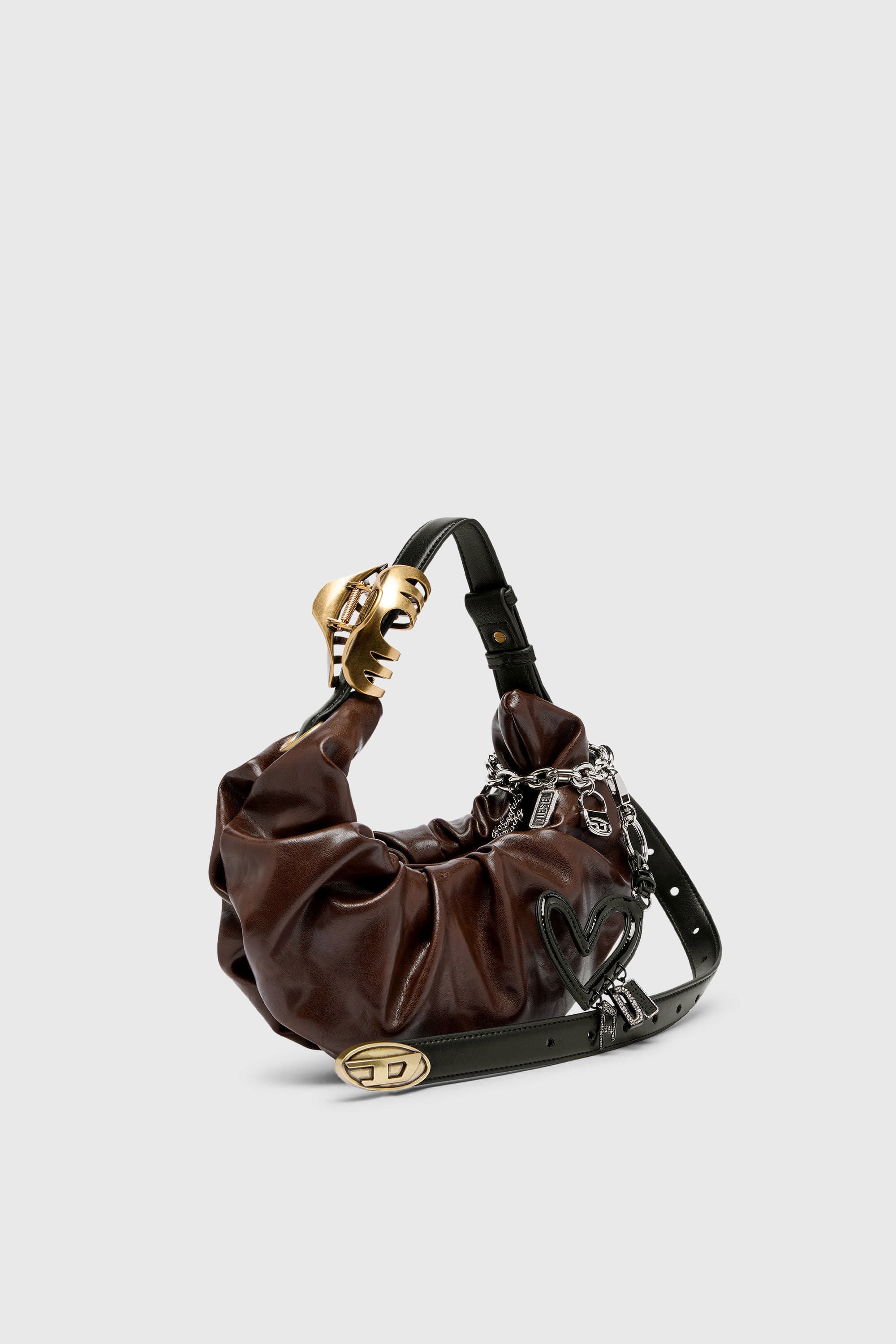 Diesel - GRAB-D HOBO S, Woman's Grab-D-Small scruched hobo bag in Dark Brown - 7