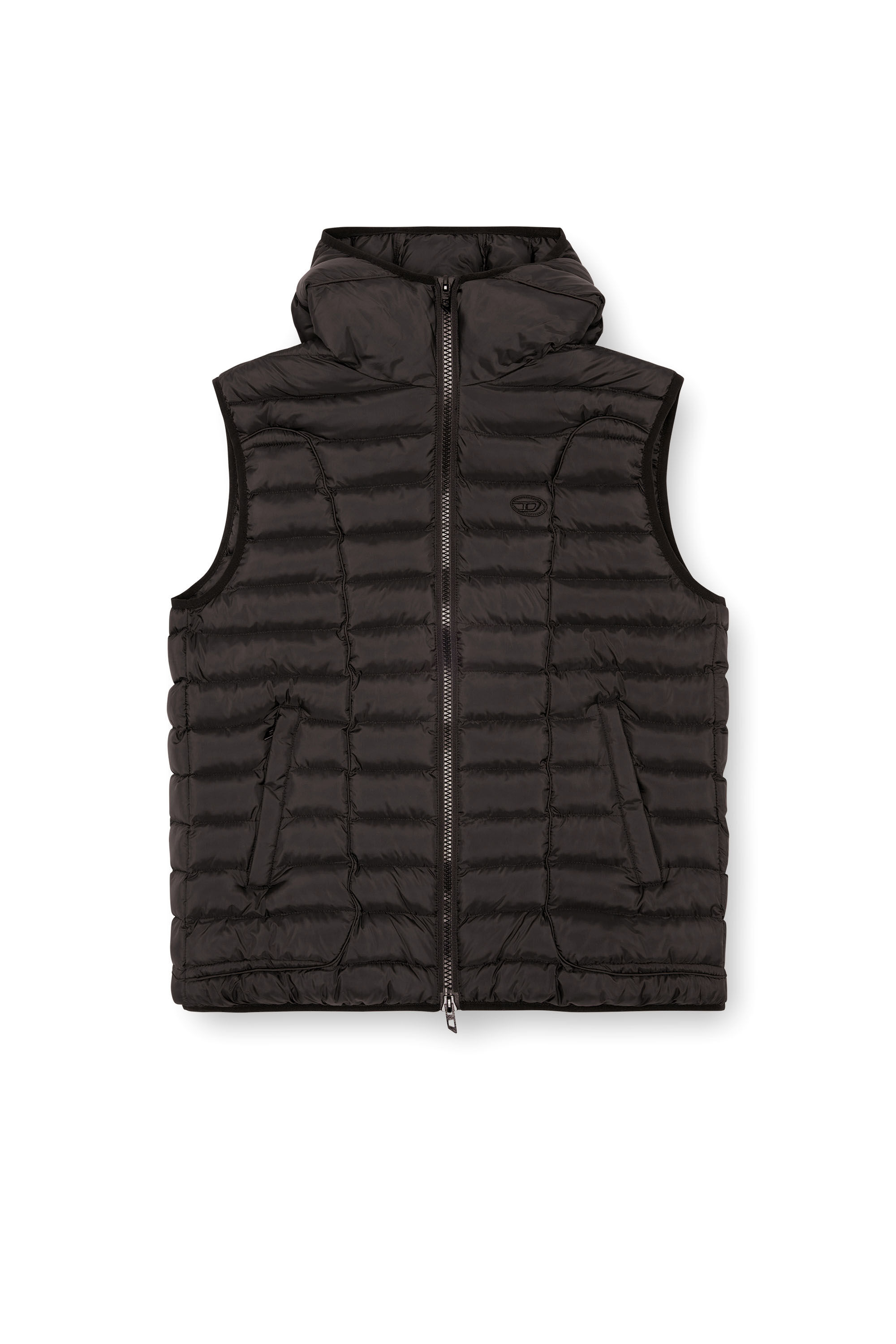 Diesel - W-TEMPLE, Man's Hooded puffer vest in light nylon in Black - 2