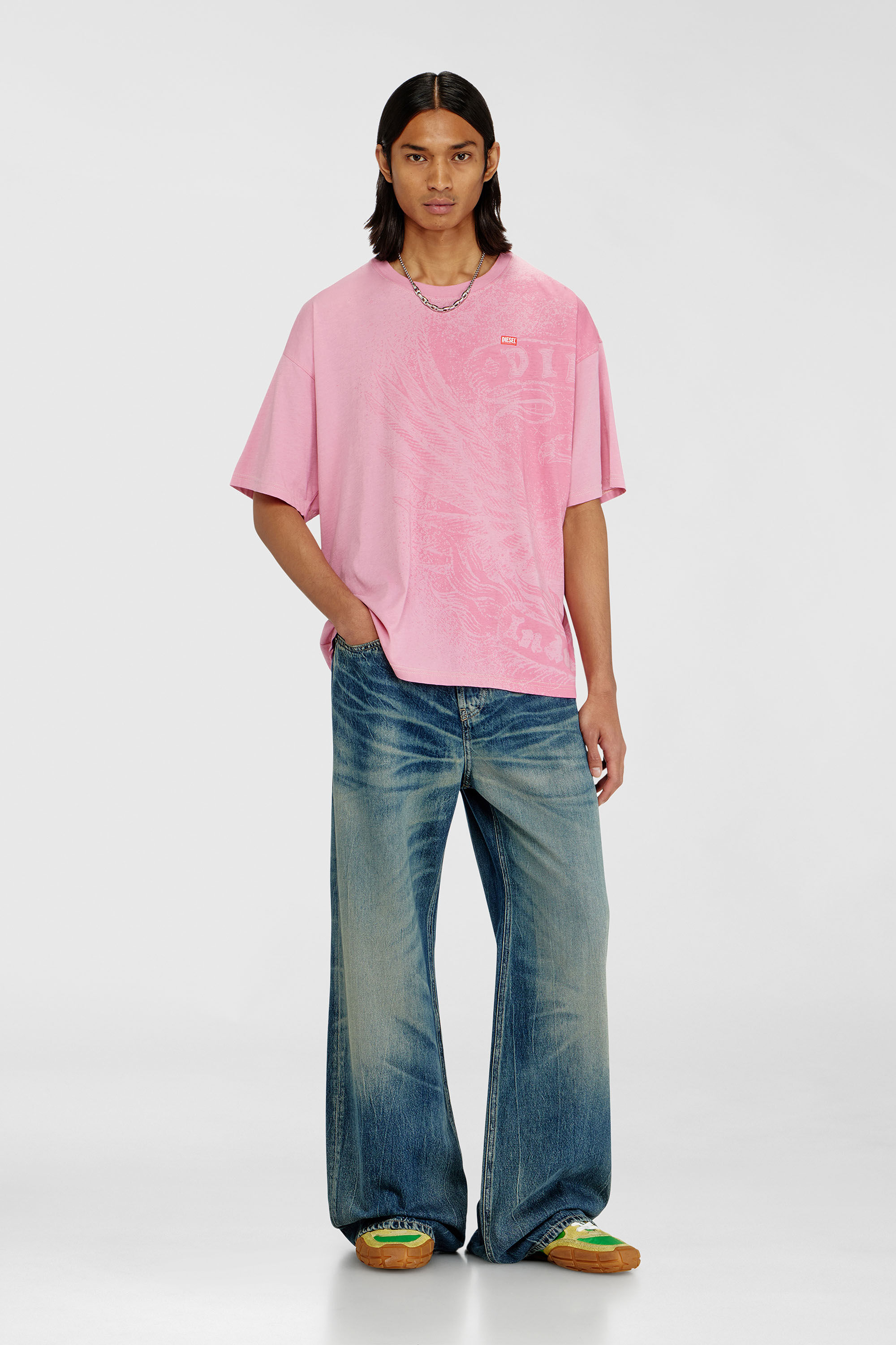 Diesel - T-BOXT-AA3, Man's Relaxed T-shirt with pigment prints in Pink - 1