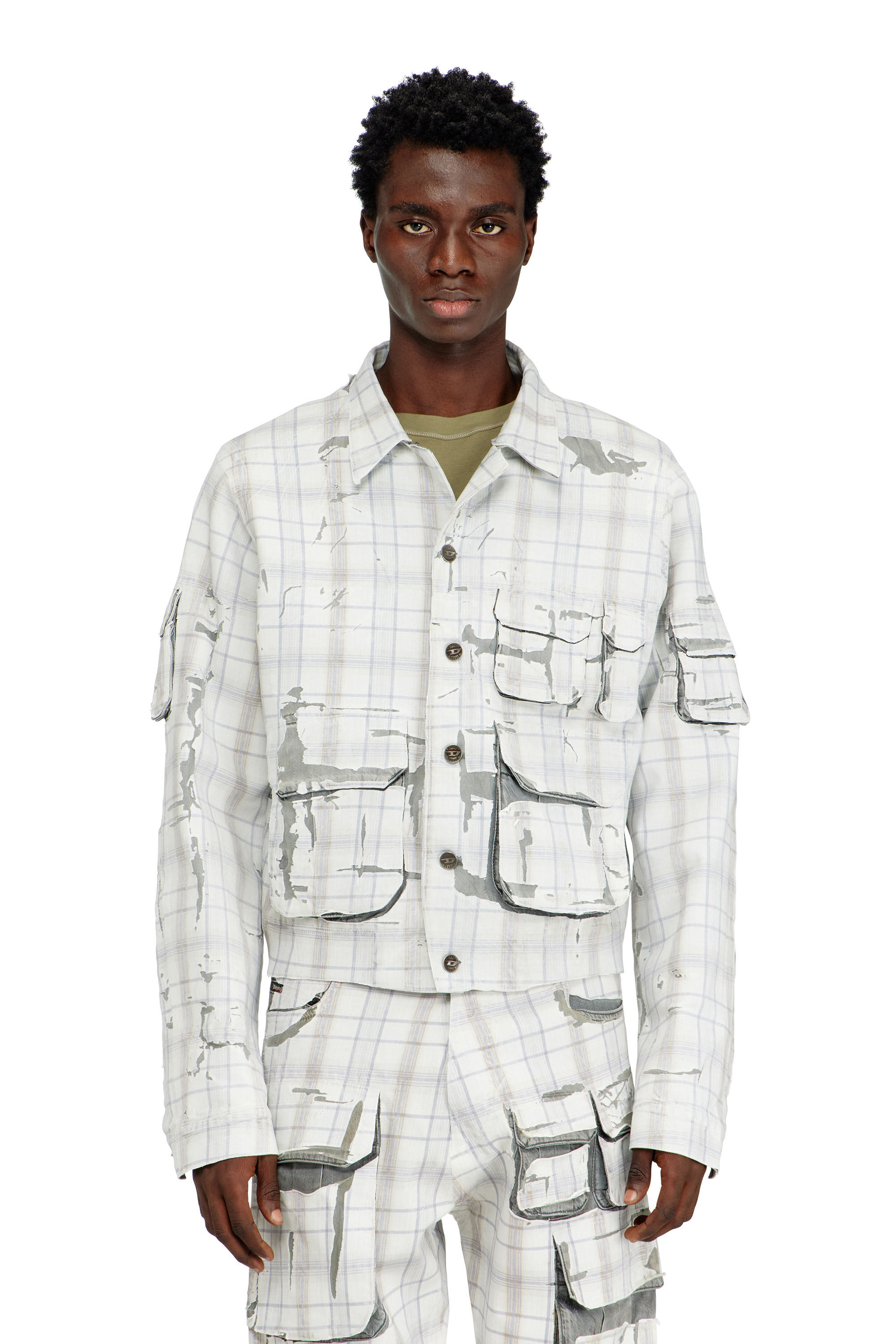 Diesel - D-VALEN-FSI1, Man's Denim jacket with peel-off effect in Grey - 3