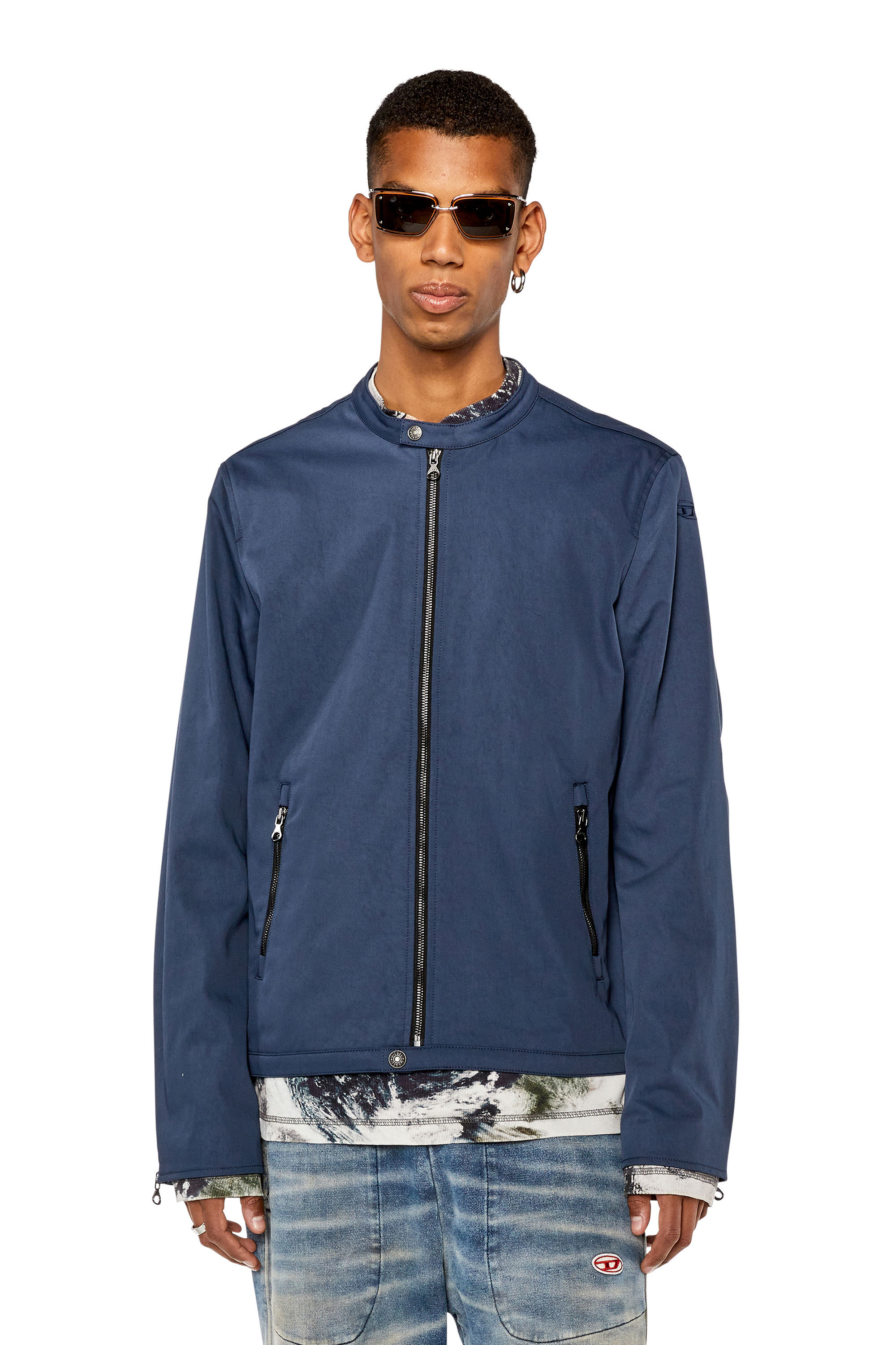 Diesel - J-GLORY-NW, Man Biker jacket in cotton-touch nylon in Blue - Image 3