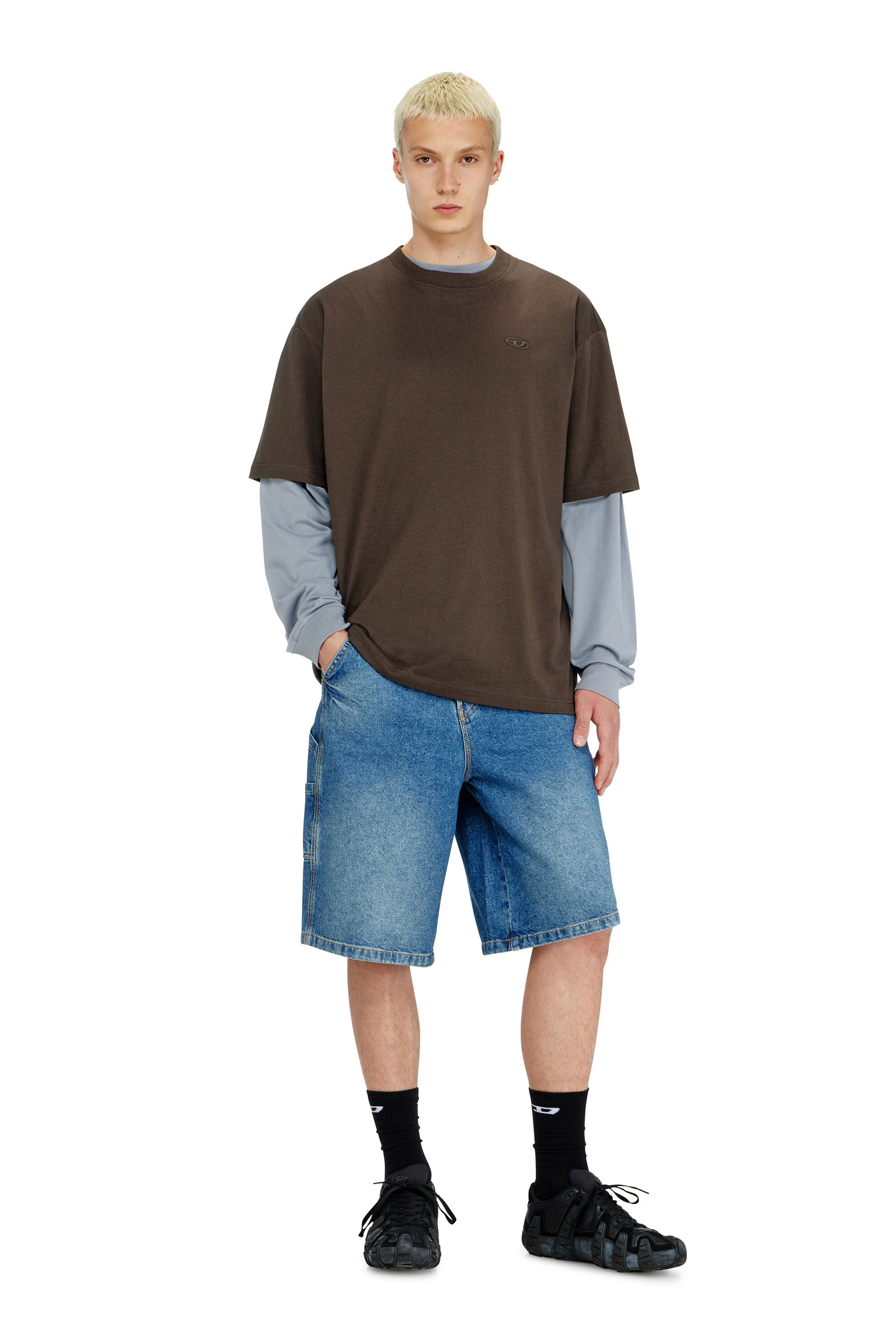 Diesel - T-BOGGY-MEGOVAL-D, Man's T-shirt with maxi oval D embroidery in Brown - 1