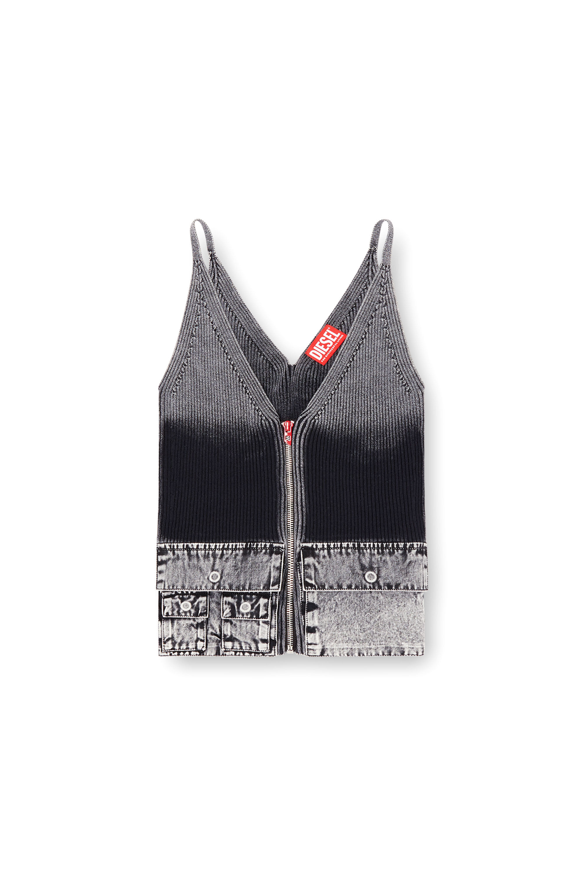 Diesel - M-MELLY, Woman's Knit tank top with denim cargo pockets in Dark grey - 2