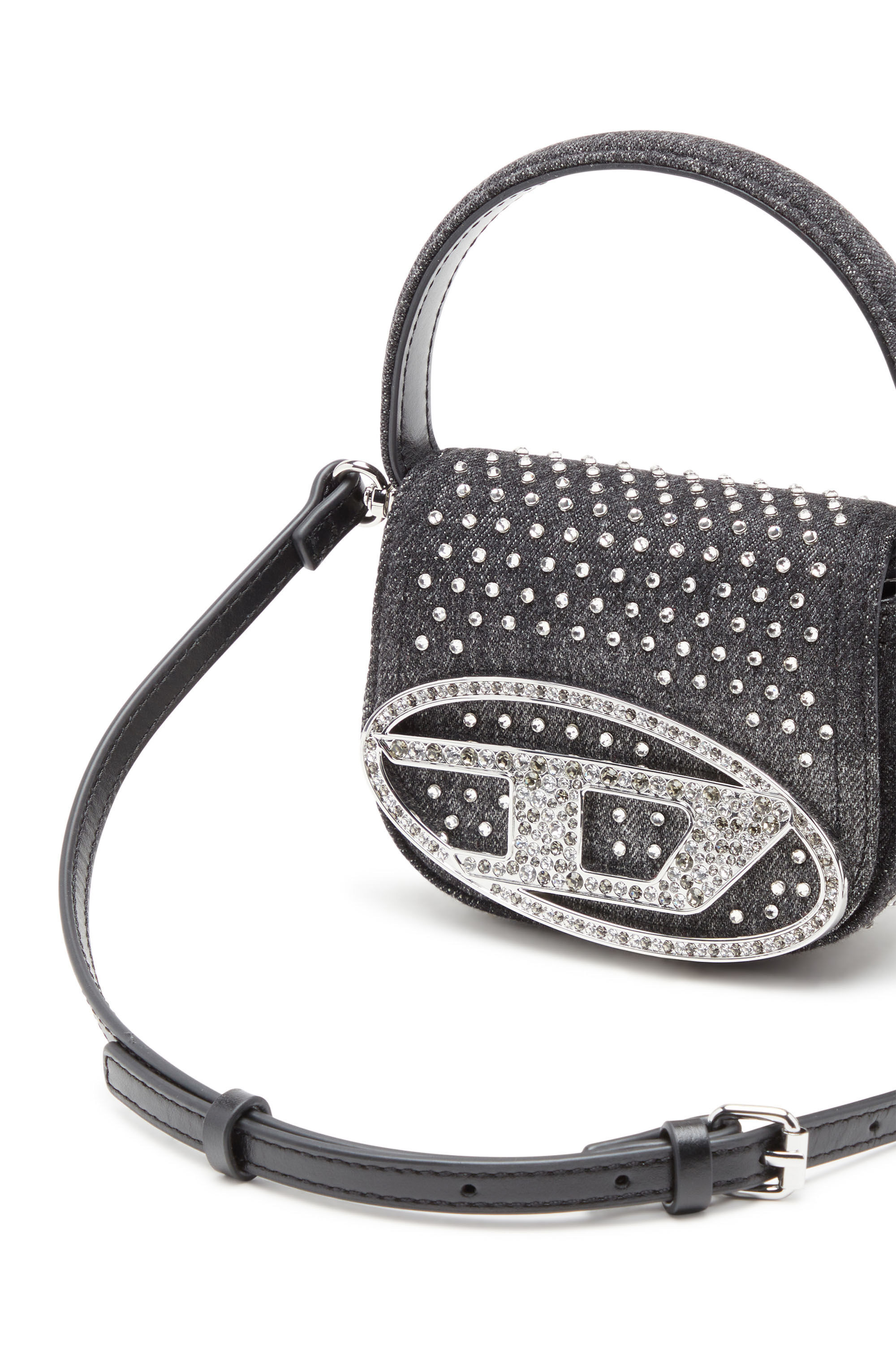 Diesel - 1DR XS, Woman 1DR Xs-Iconic mini bag in denim and crystals in Black - Image 2
