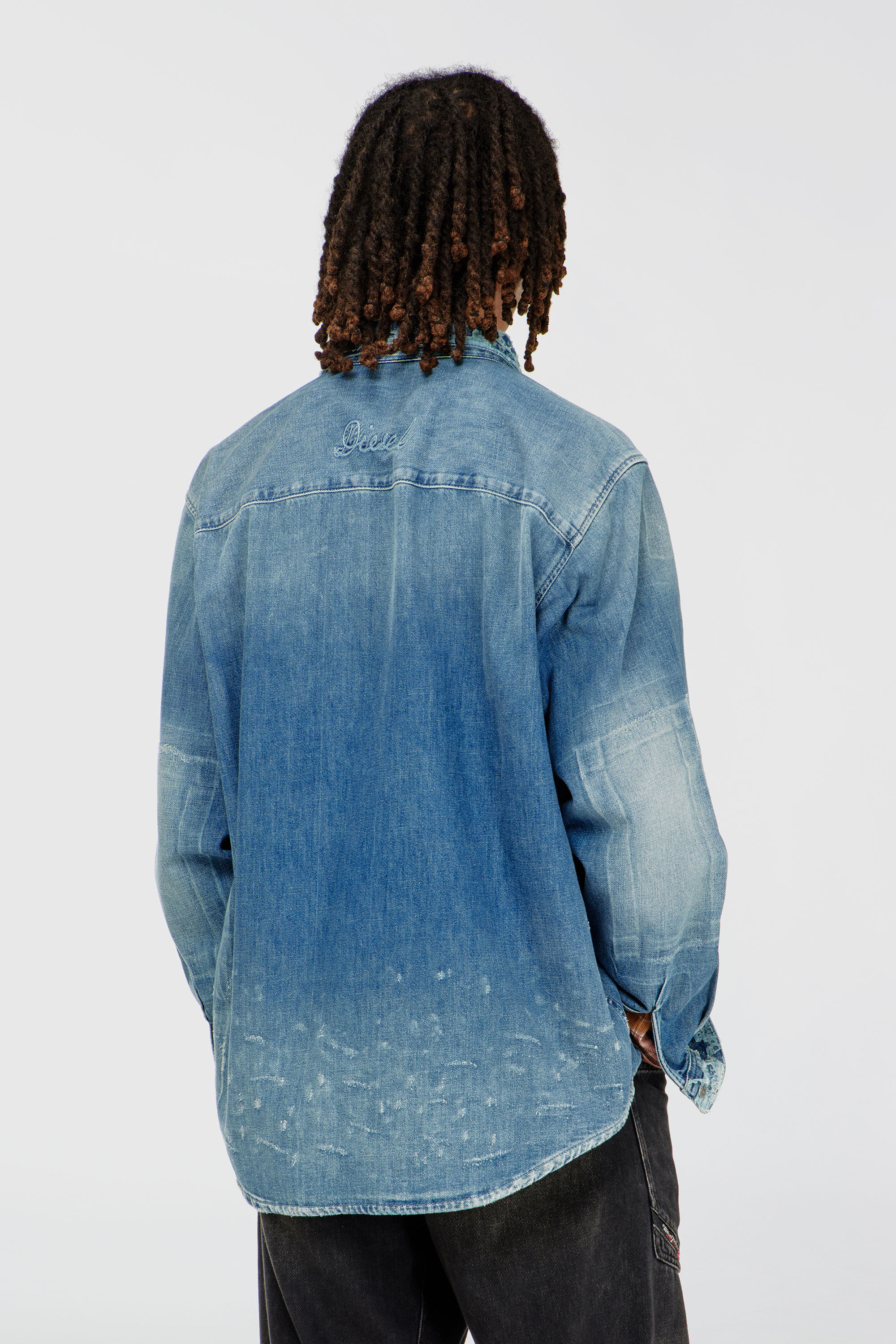 Diesel - D-SIMPLY, Man's Shirt in distressed patch-effect denim in Light Blue - 4