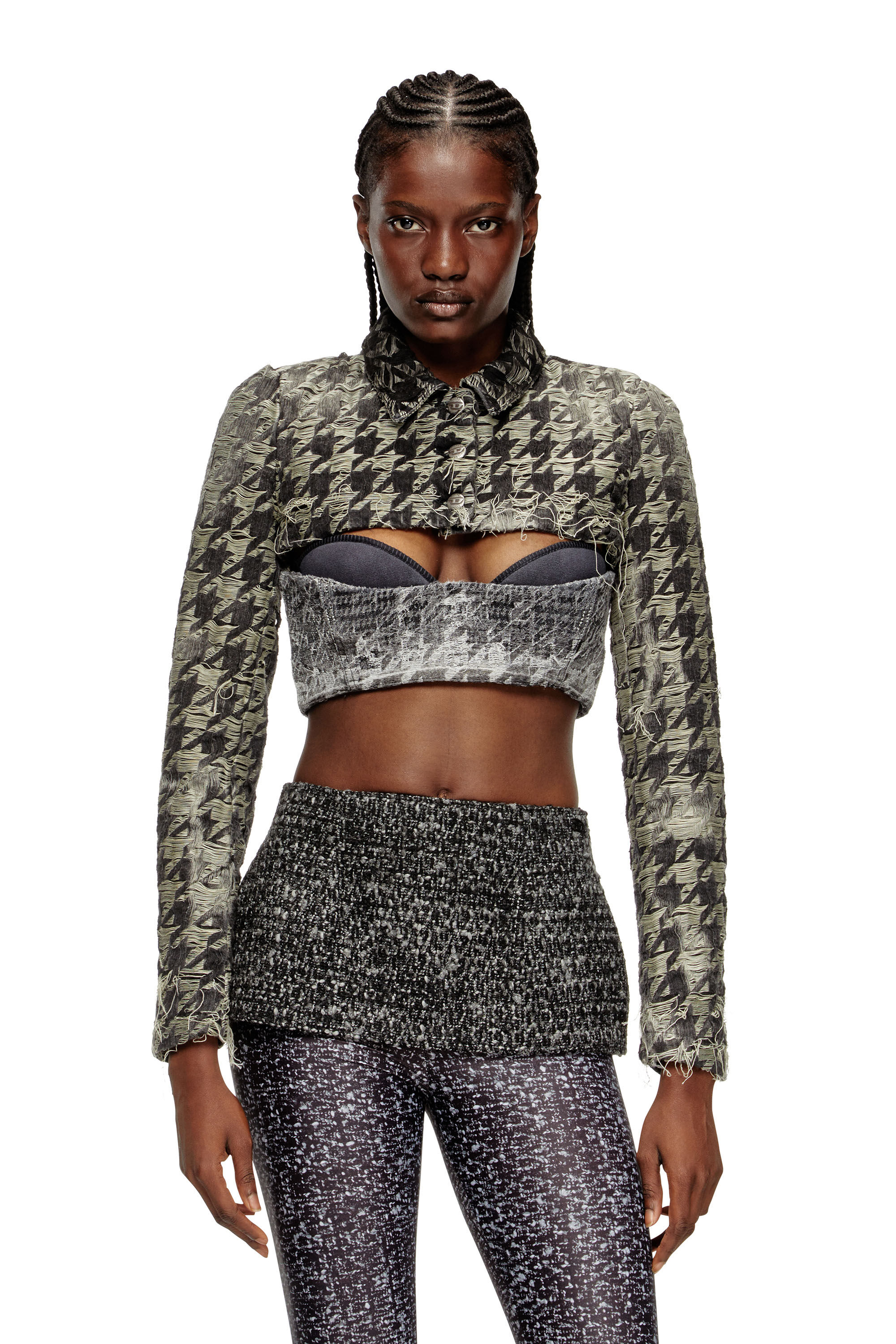 Diesel - DE-ANSIS-FSH2, Woman's Shrug in houndstooth-weave denim in Black/White - 3