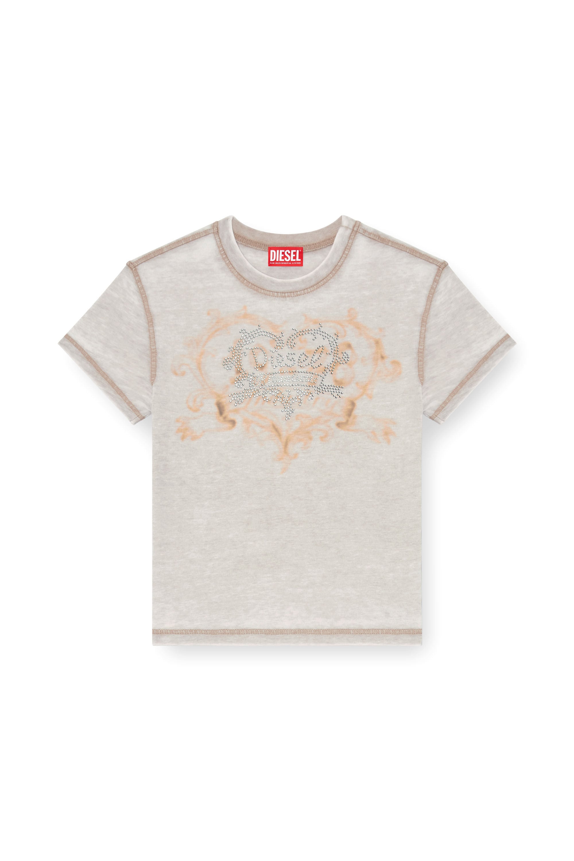 Diesel - T-ILA-AA1, Woman's Jersey t-shirt with rhinestones and burnout effect in Light Grey - 2