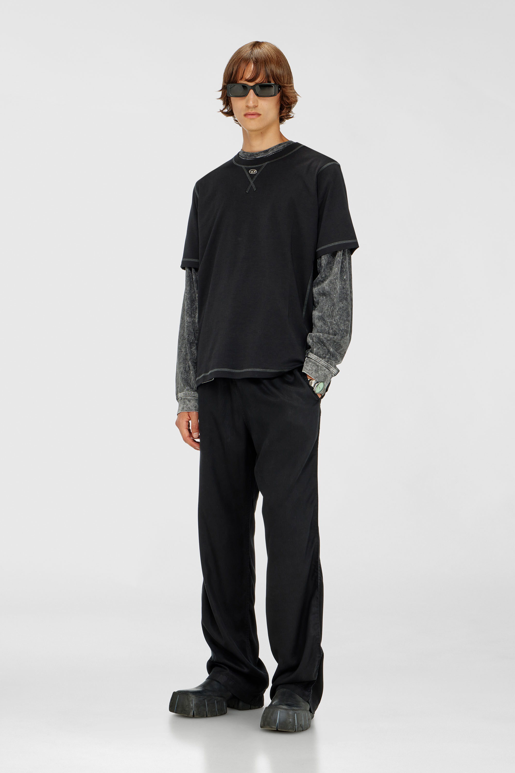 Diesel - T-MADJUST-TR, Man's Regular T-shirt with crew neck and Oval D in Black - 1