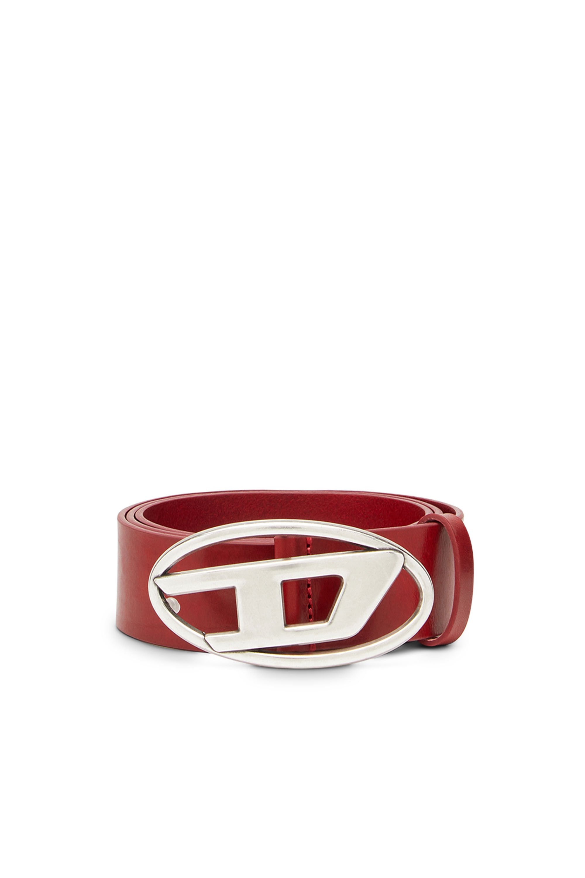Diesel - B-1DR, Man Leather belt with D buckle in Red - Image 1