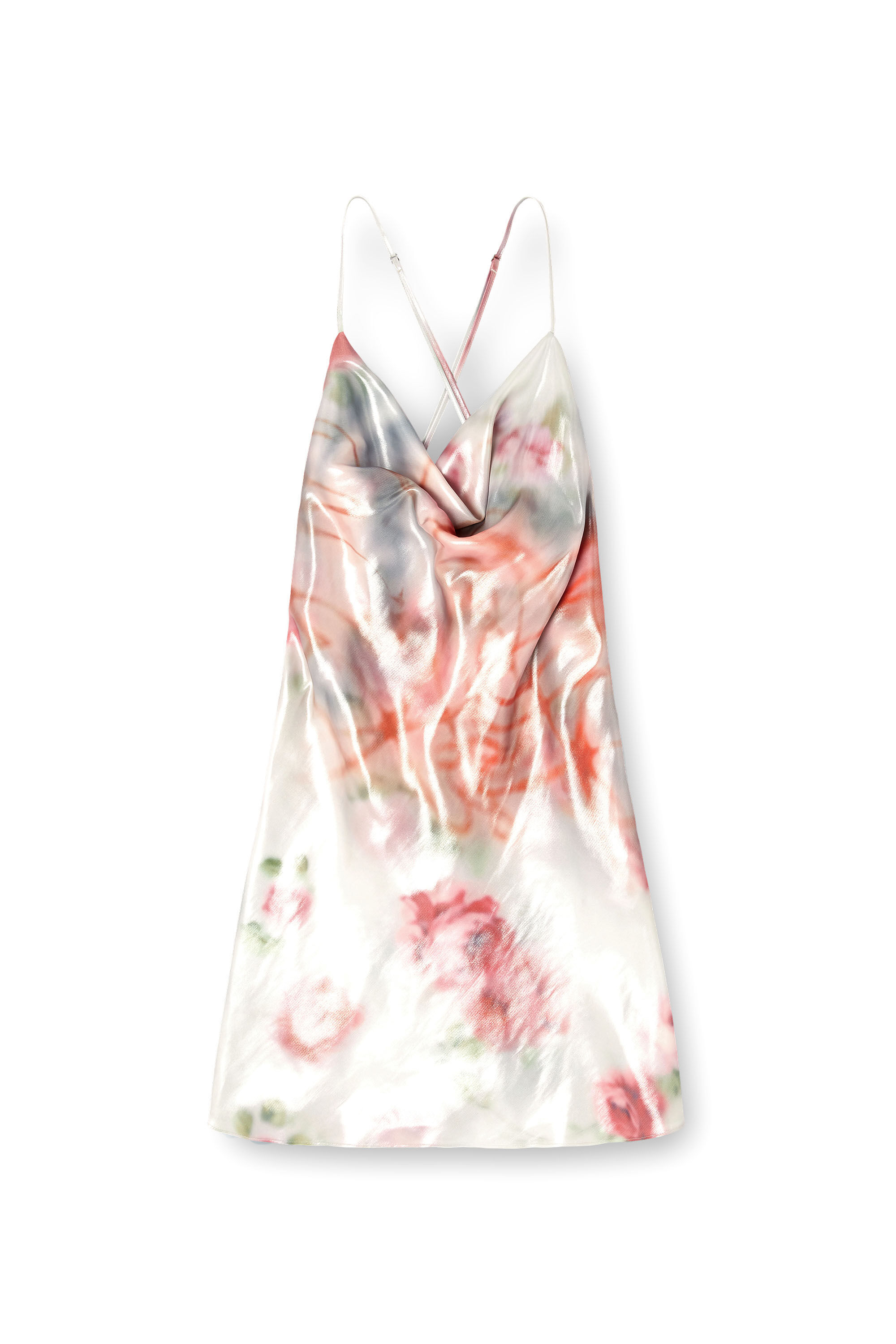 Diesel - D-EBRA-SHORT, Woman's Metallic short dress with blurred rose print in Grey/Pink - 2