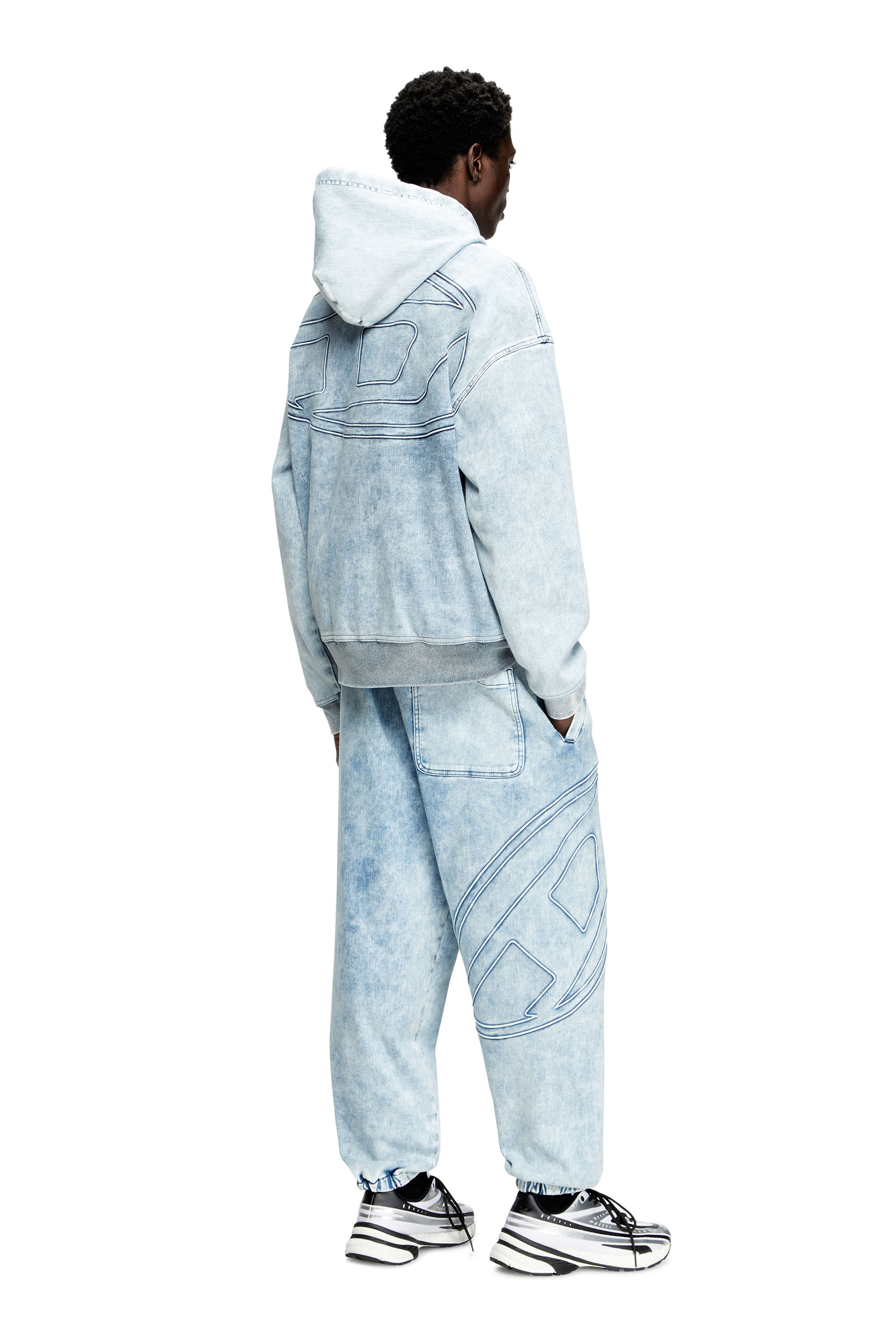 Diesel - D-REBBIT-S-TRACK, Unisex's Hoodie in marbled denim in Light Blue - 1