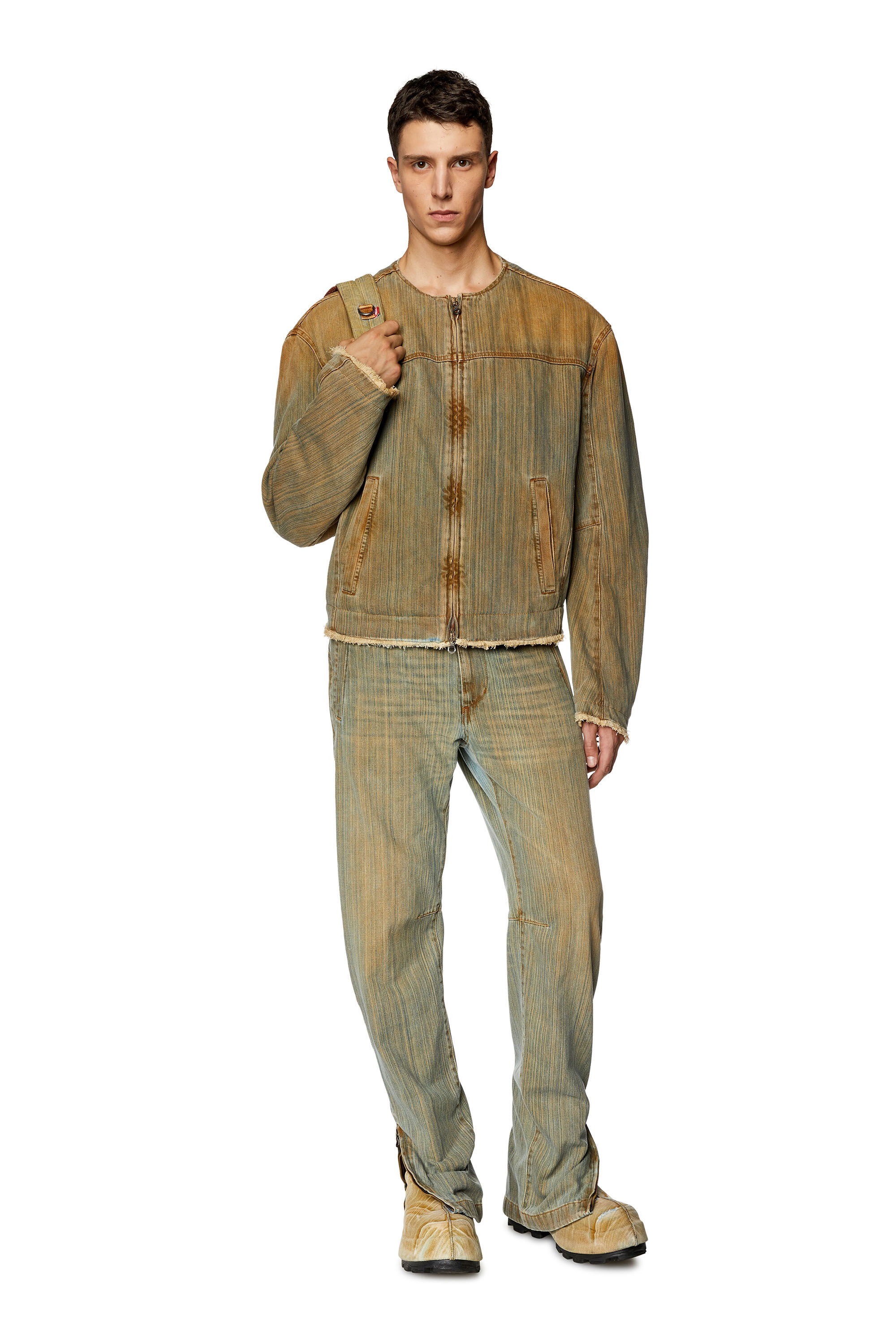 Diesel - D-MARGE-FSD, Man Zipped jacket in streaky denim in Multicolor - Image 1
